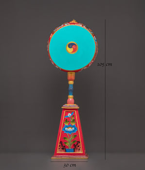 Handcrafted Tibetan Dakini Drum | Painted Ritual Chöd Drum with Stand and Stick