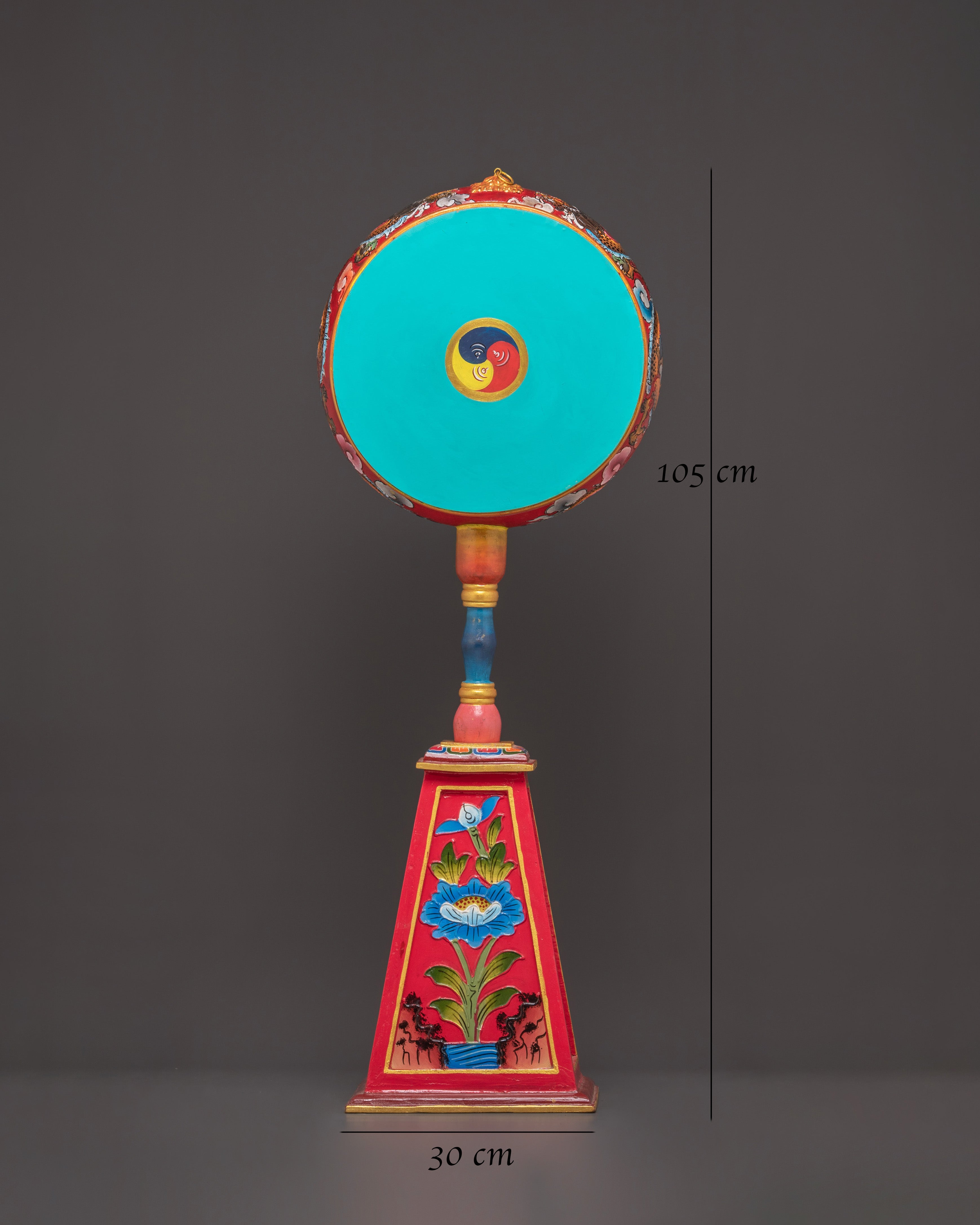 Handcrafted Tibetan Dakini Drum | Painted Ritual Chöd Drum with Stand and Stick