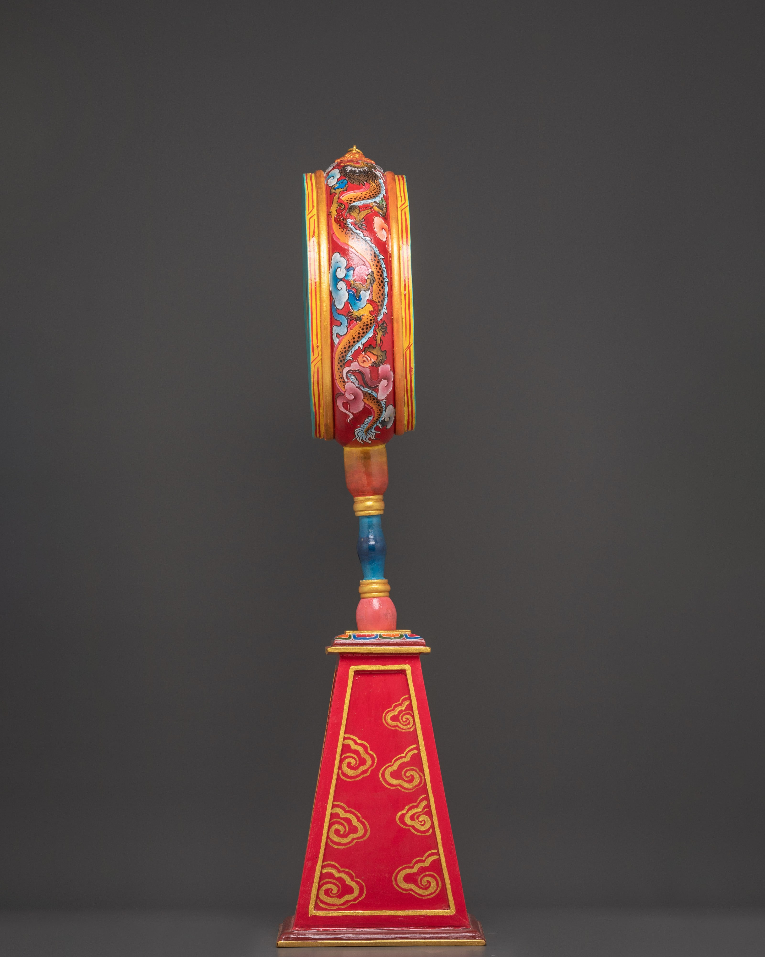 Handcrafted Tibetan Dakini Drum | Painted Ritual Chöd Drum with Stand and Stick