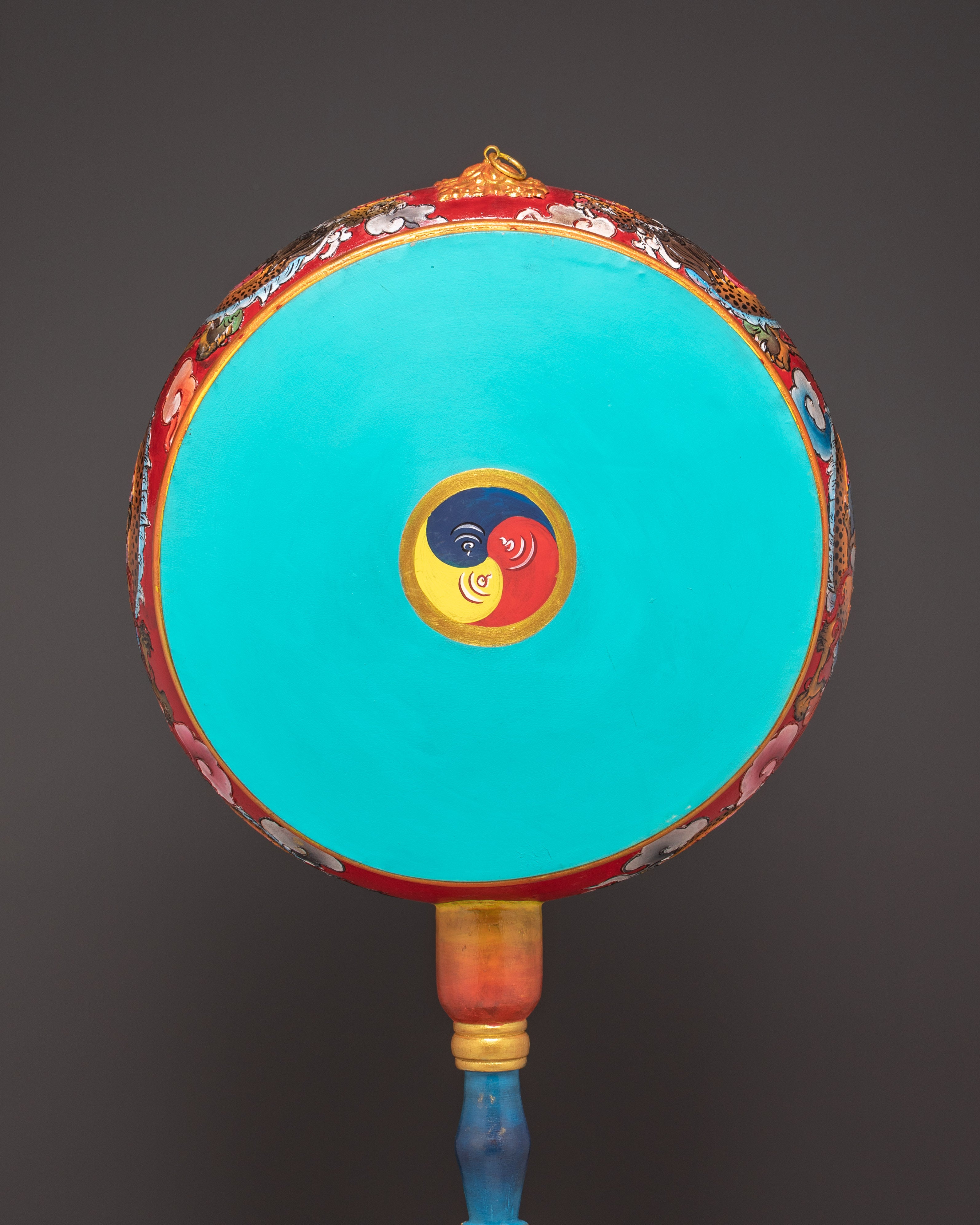 Handcrafted Tibetan Dakini Drum | Painted Ritual Chöd Drum with Stand and Stick