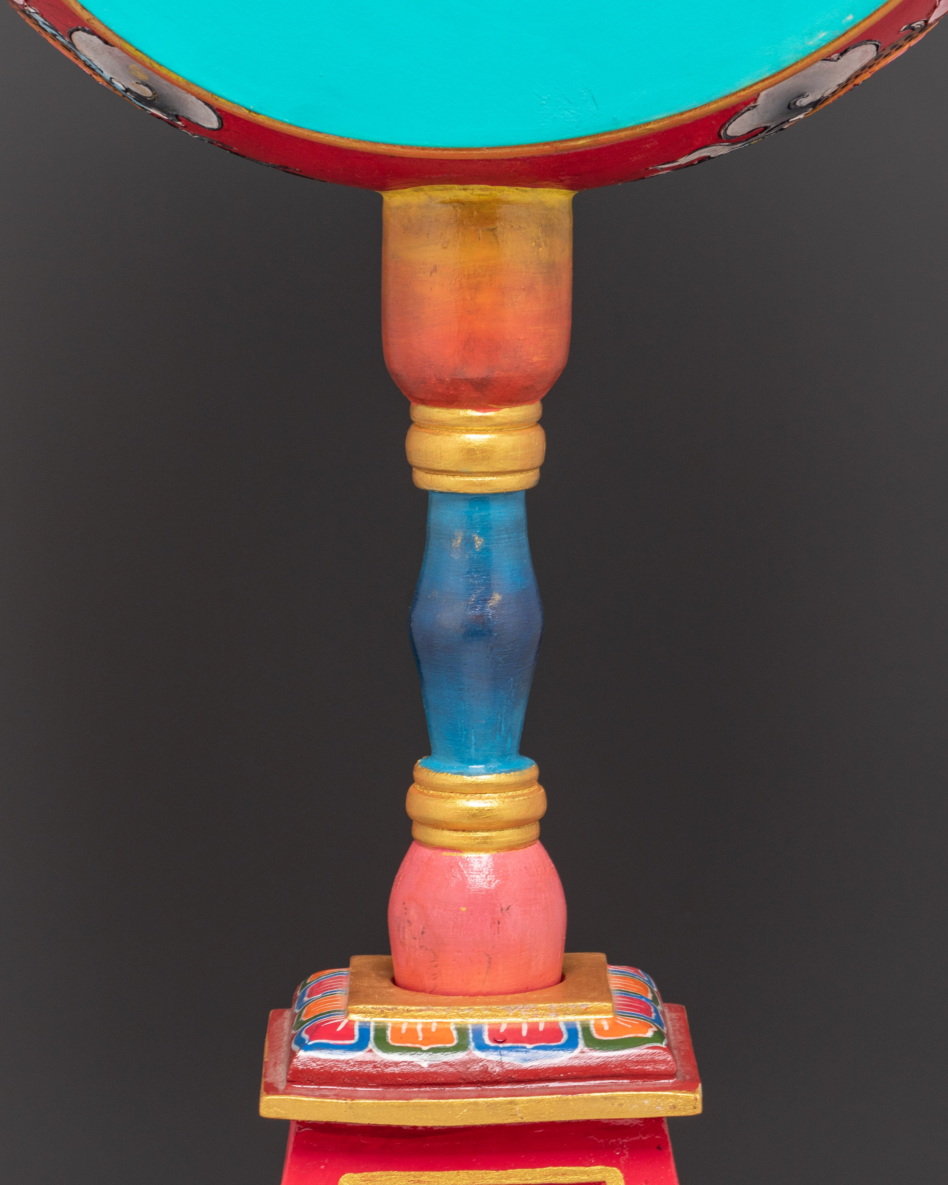 Handcrafted Tibetan Dakini Drum | Painted Ritual Chöd Drum with Stand and Stick
