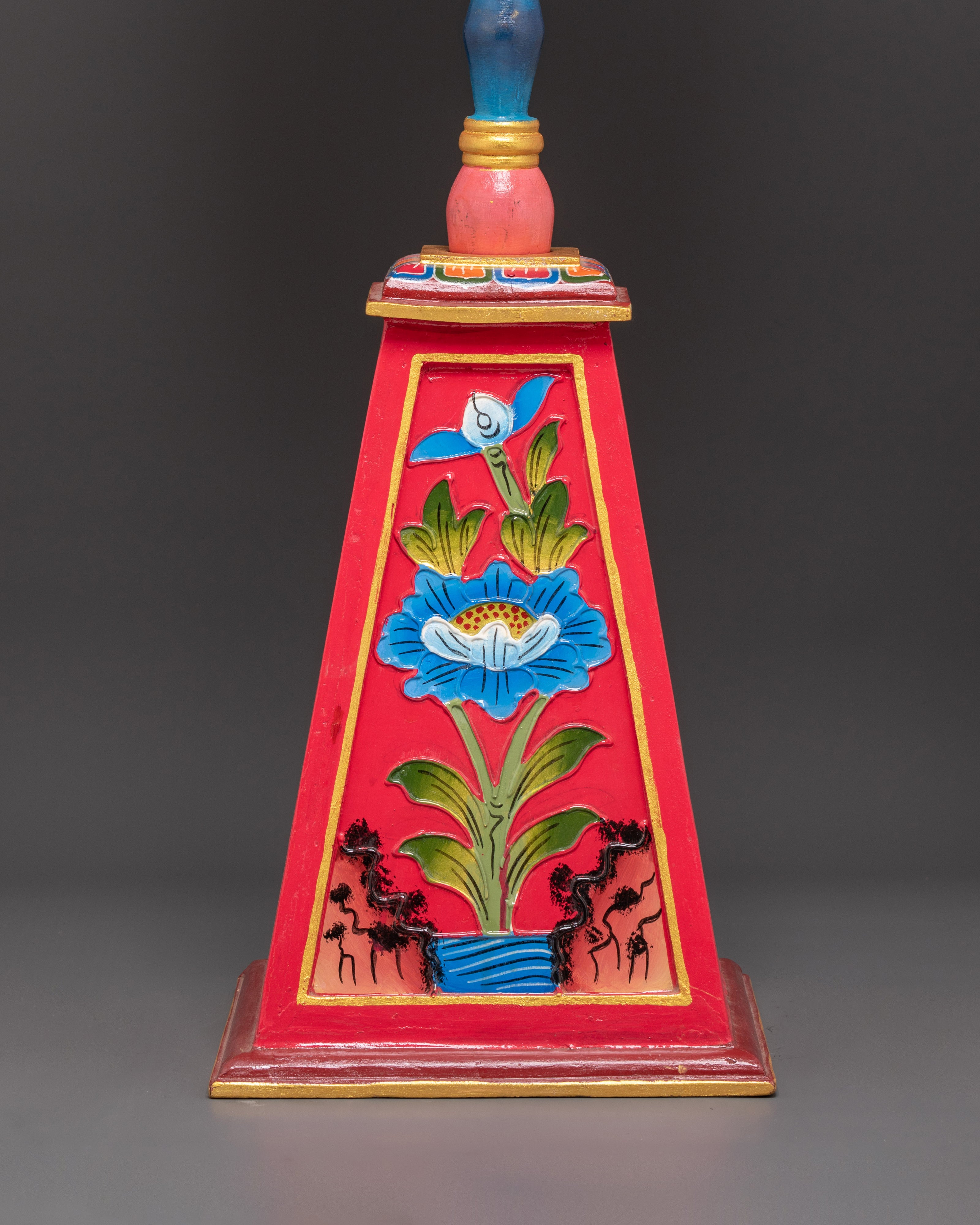 Handcrafted Tibetan Dakini Drum | Painted Ritual Chöd Drum with Stand and Stick