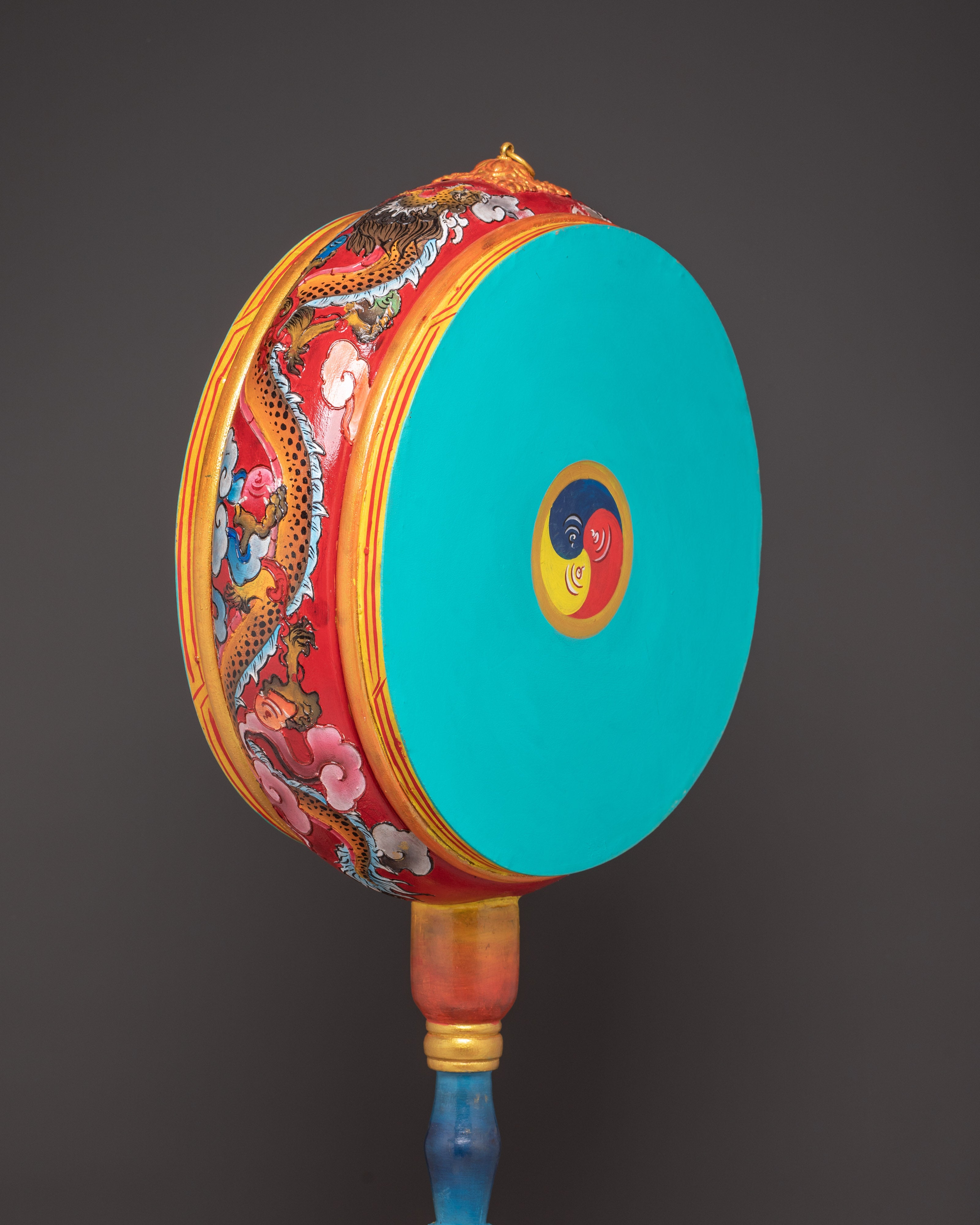 Handcrafted Tibetan Dakini Drum | Painted Ritual Chöd Drum with Stand and Stick