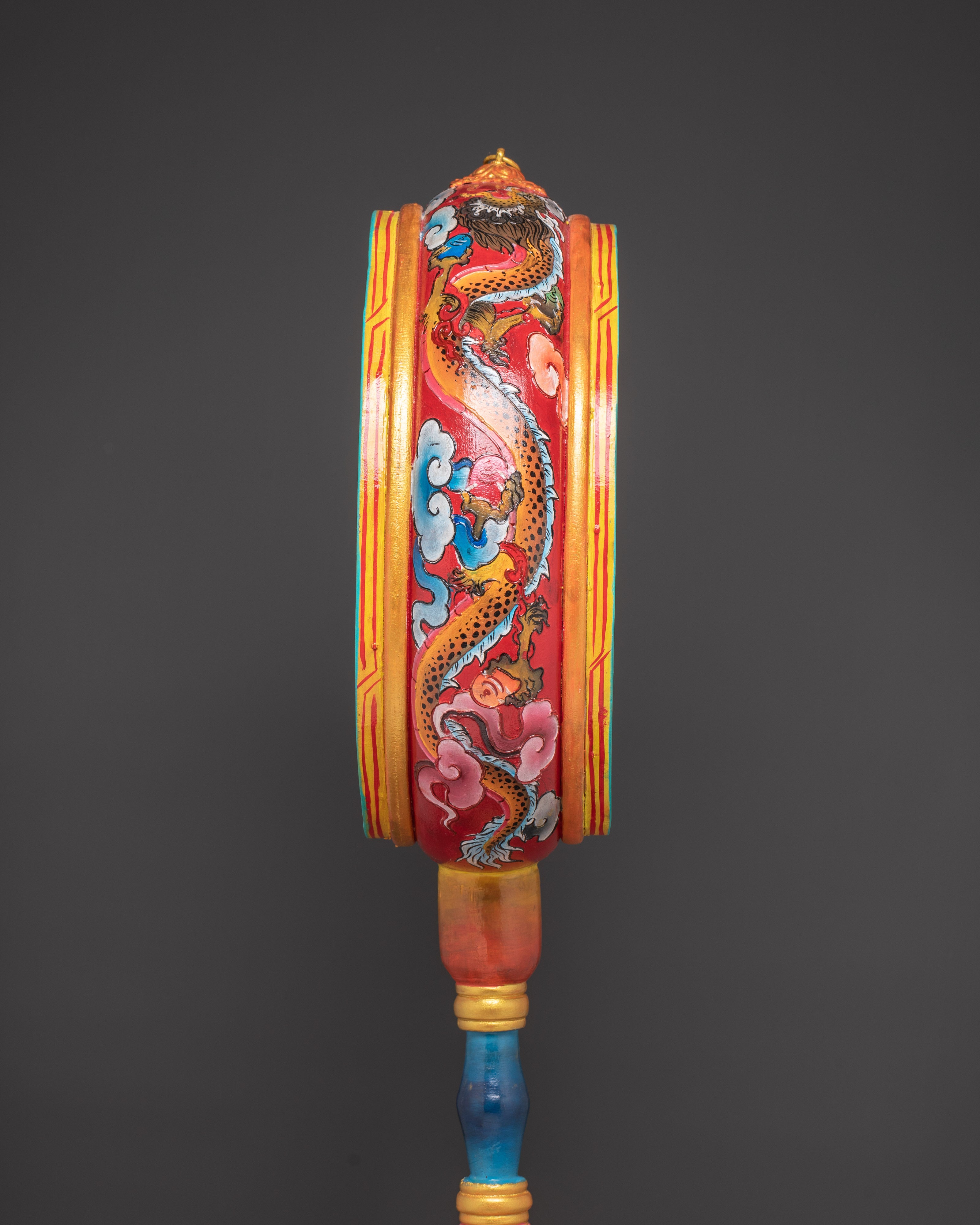 Handcrafted Tibetan Dakini Drum | Painted Ritual Chöd Drum with Stand and Stick