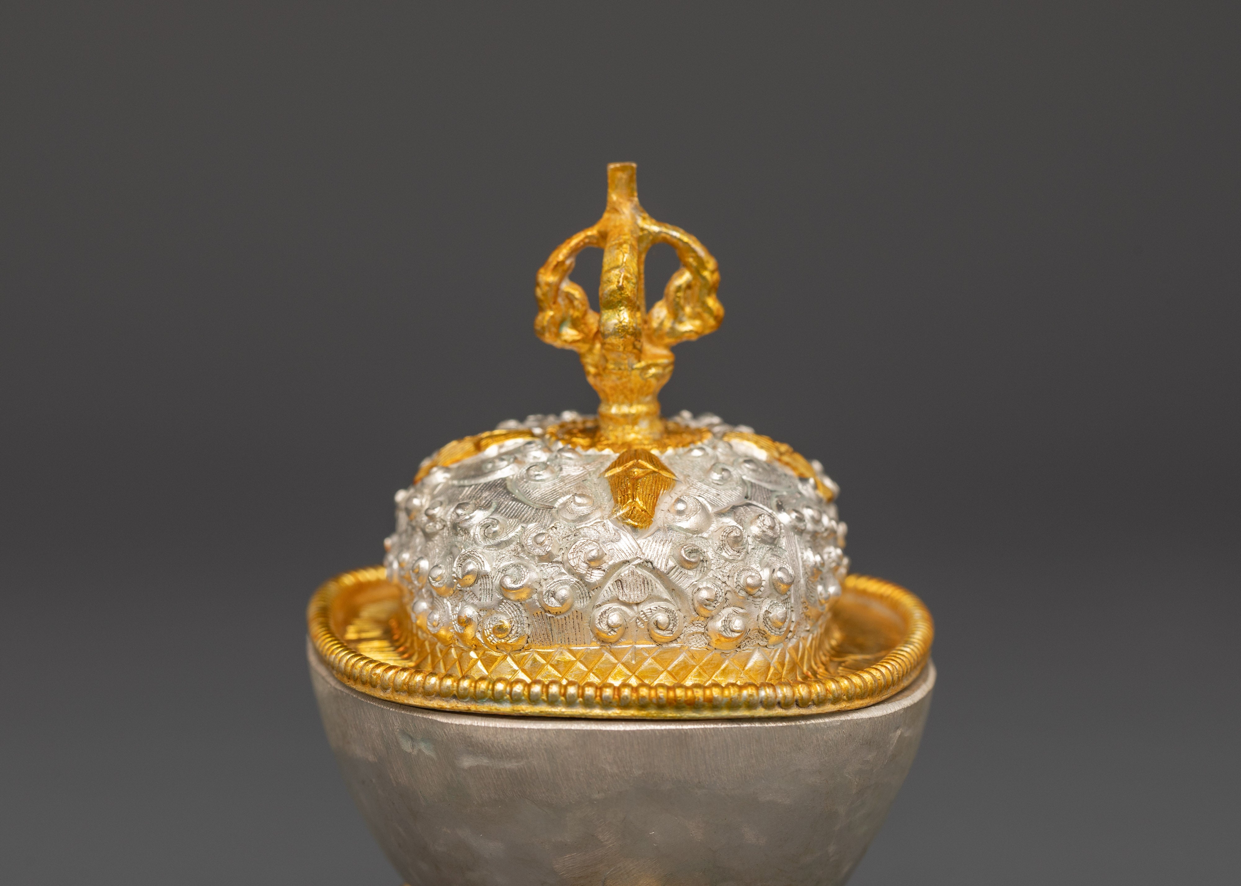 Ceremonial Kapala Vessel | Gold and Silver Plated Buddhist Ritual Bowl