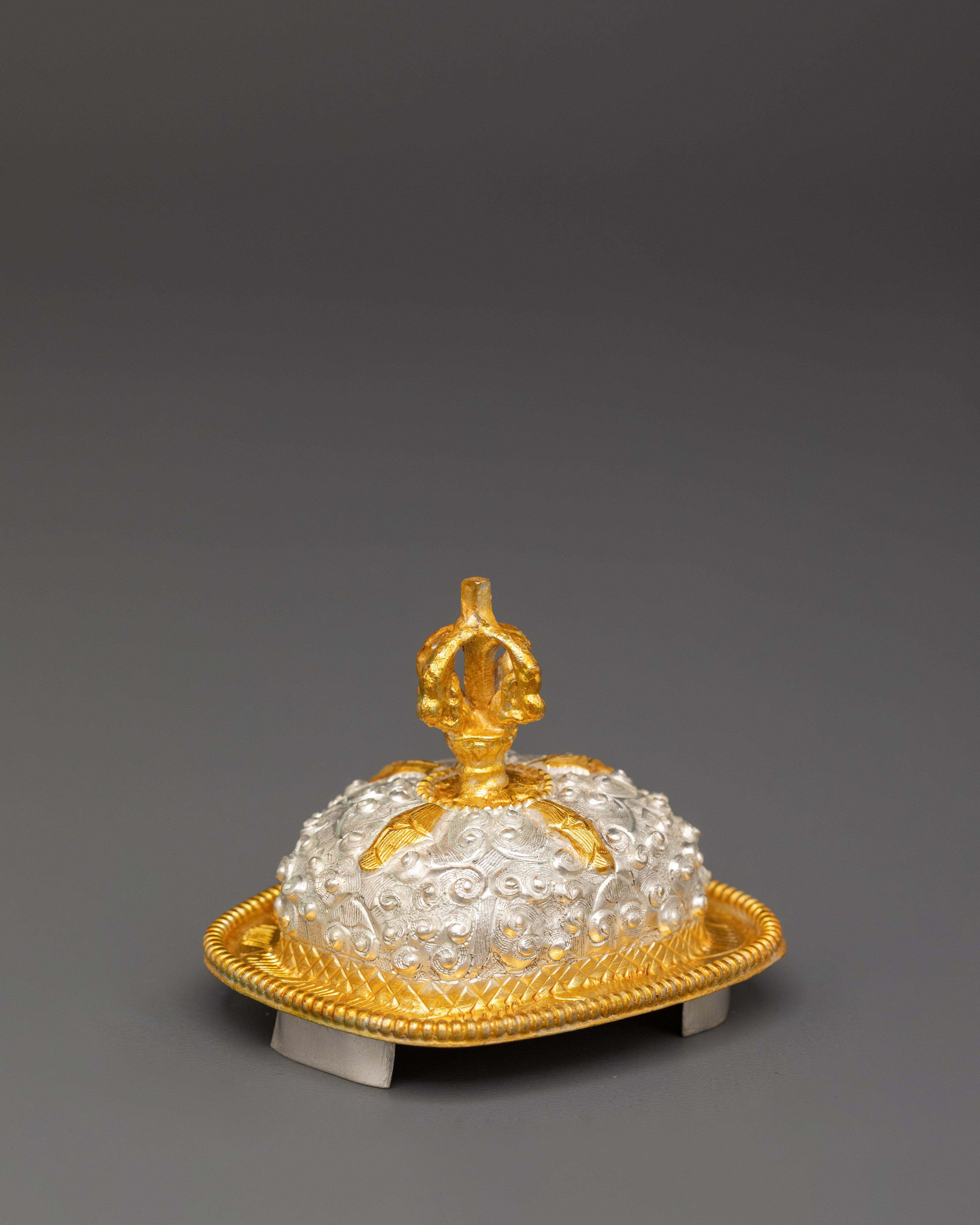 Handmade Kapala Set with Vajra Lid | Electro Gold and Silver Plated Skull Cup