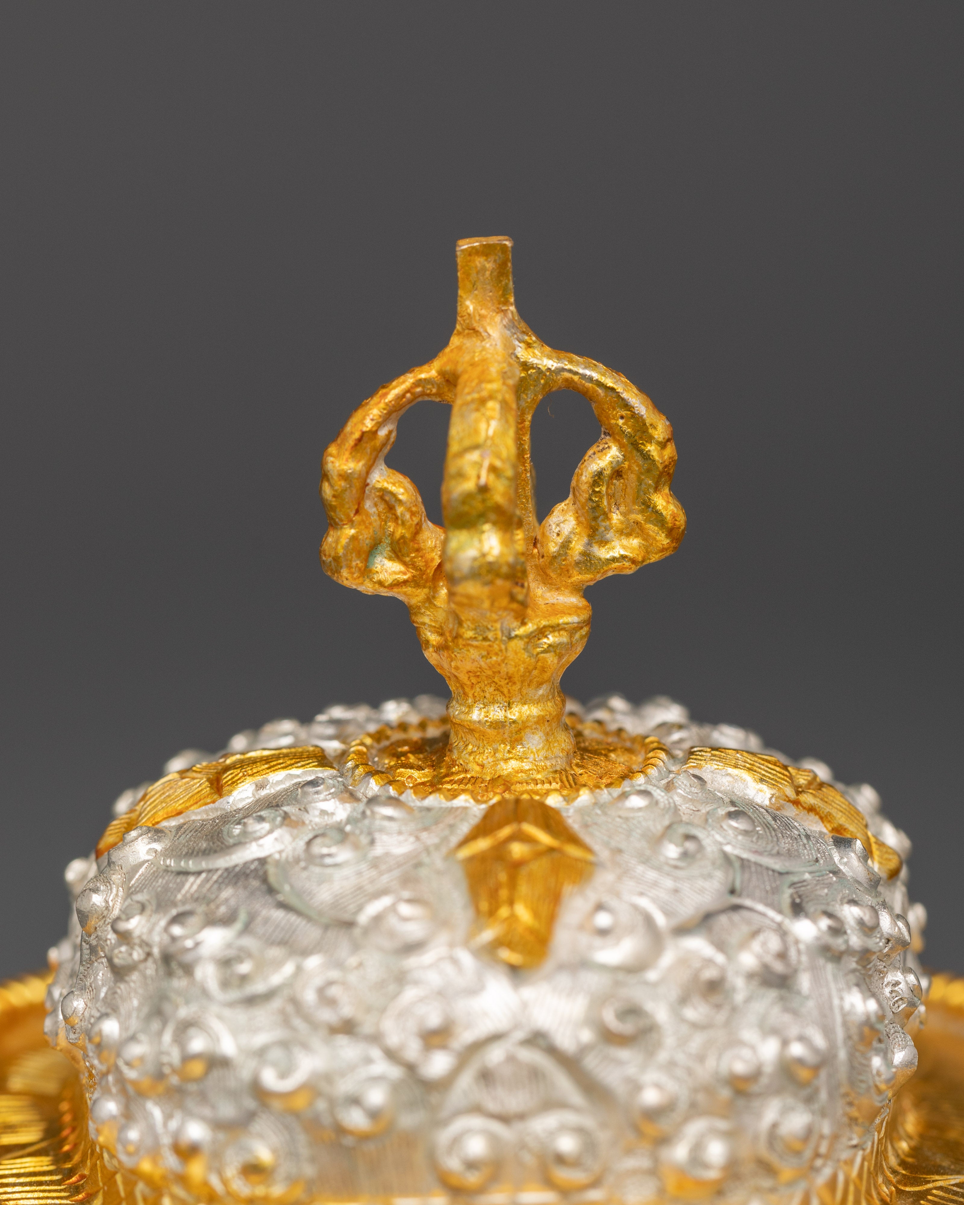 Handmade Kapala Set with Vajra Lid | Electro Gold and Silver Plated Skull Cup