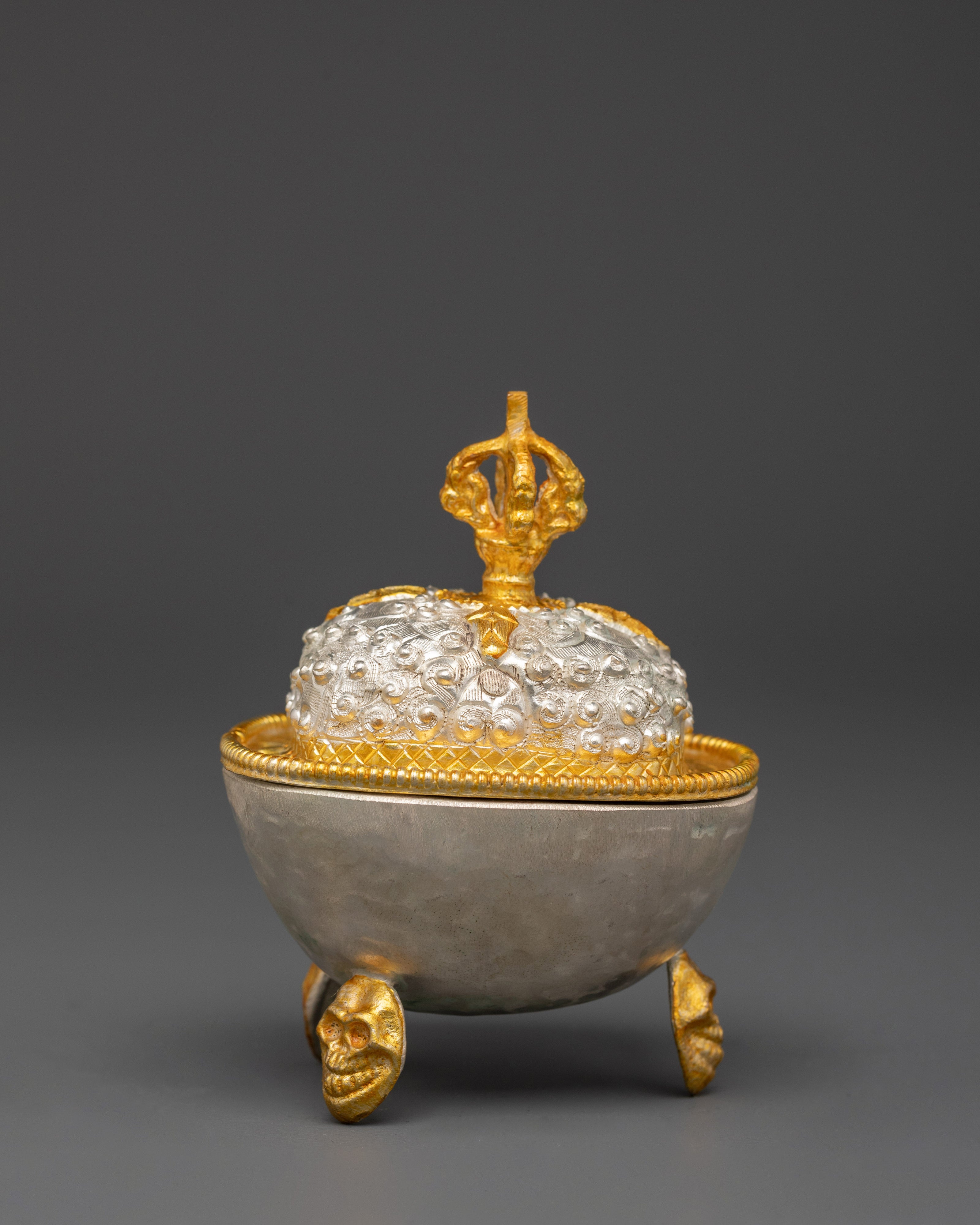 Ceremonial Kapala Vessel | Gold and Silver Plated Buddhist Ritual Bowl