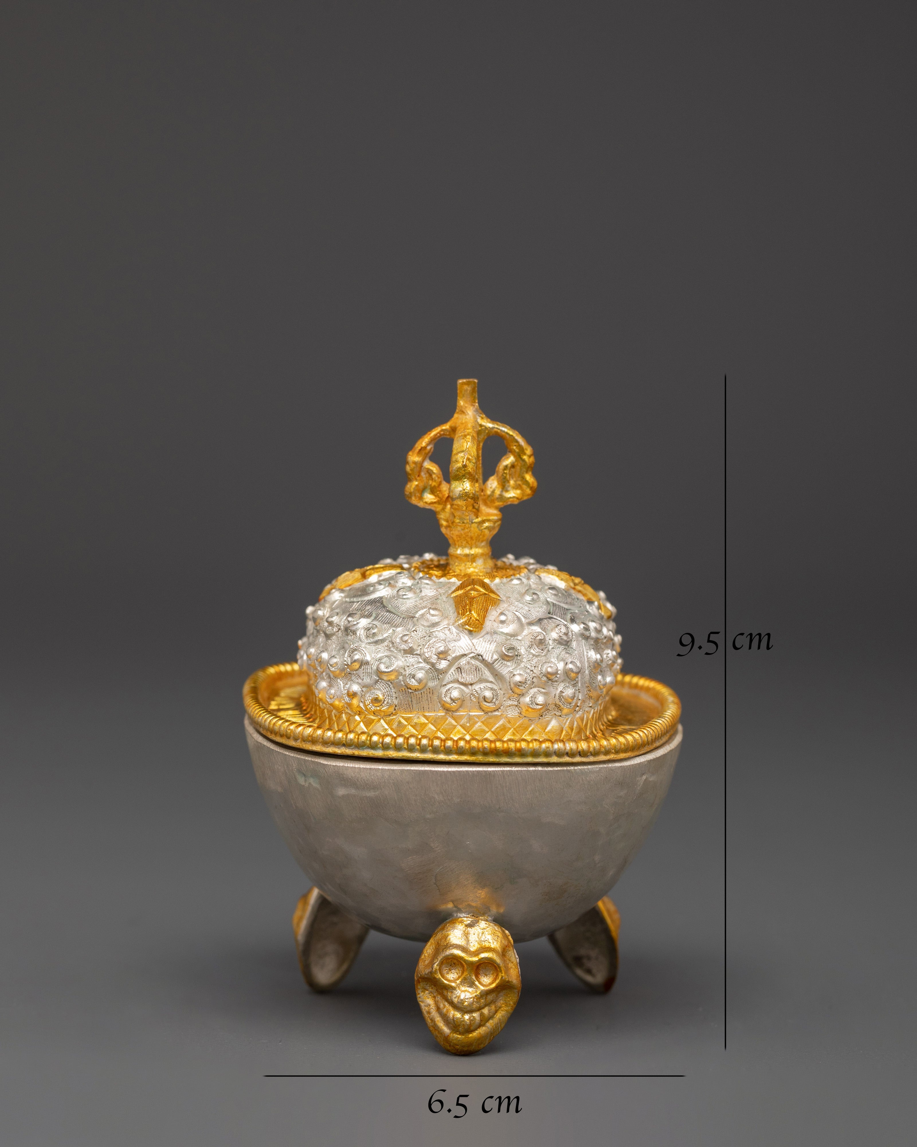 Handmade Kapala Set with Vajra Lid | Electro Gold and Silver Plated Skull Cup