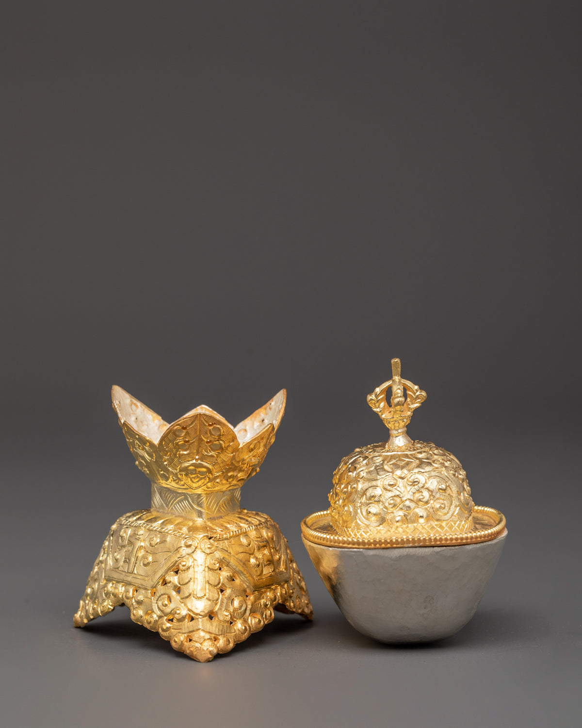 Electro Gold-Plated Kapala Set for Tantric Buddhist Rituals | Traditional Art