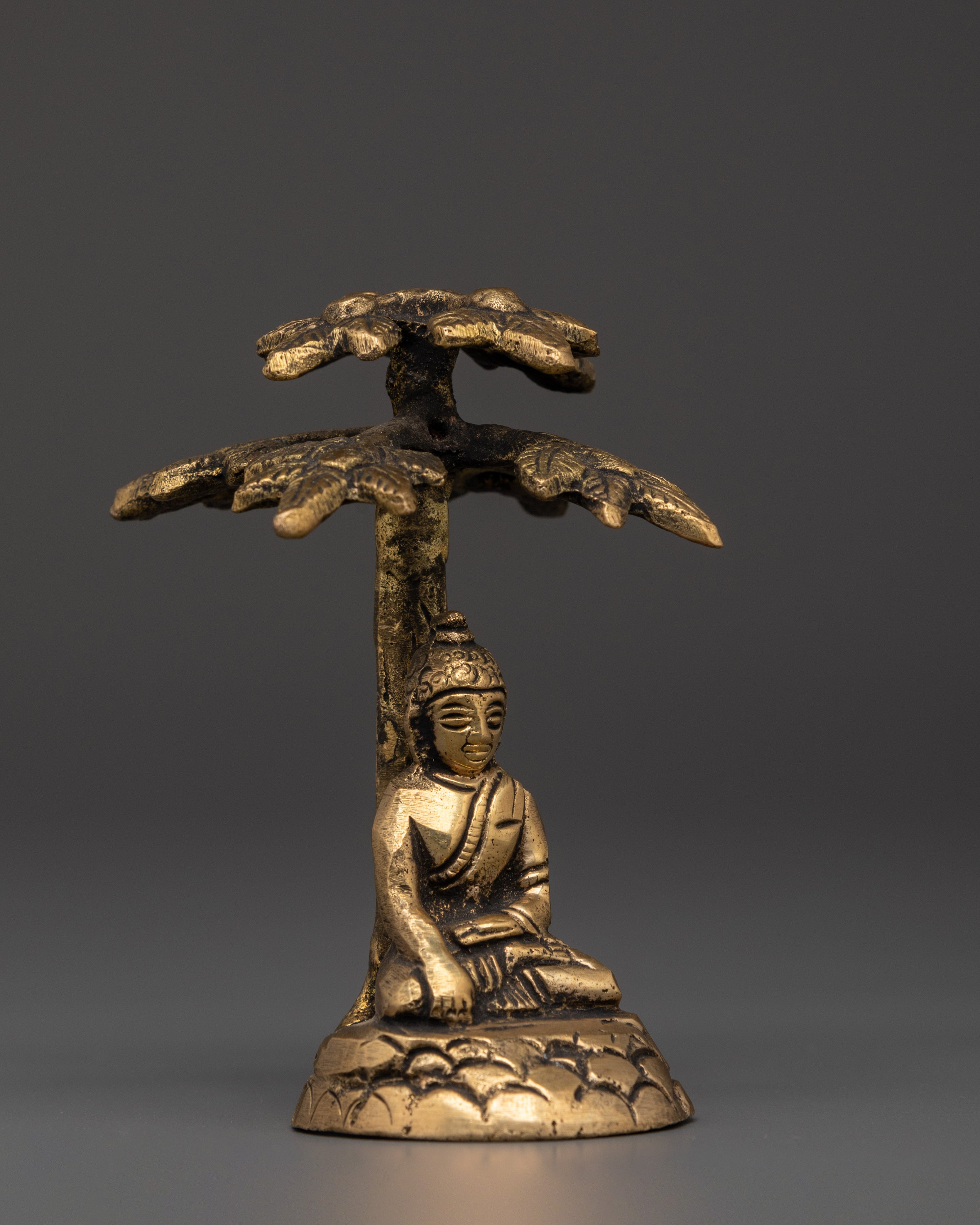 Shakyamuni Buddha Tree Sculpture | Brass Buddhist Meditation Statue