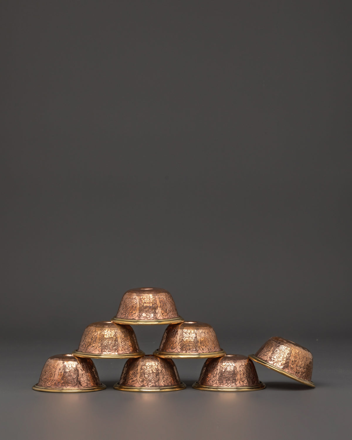 Handcrafted Copper Offering Bowl Set | Tibetan Buddhist Water Offering Bowls