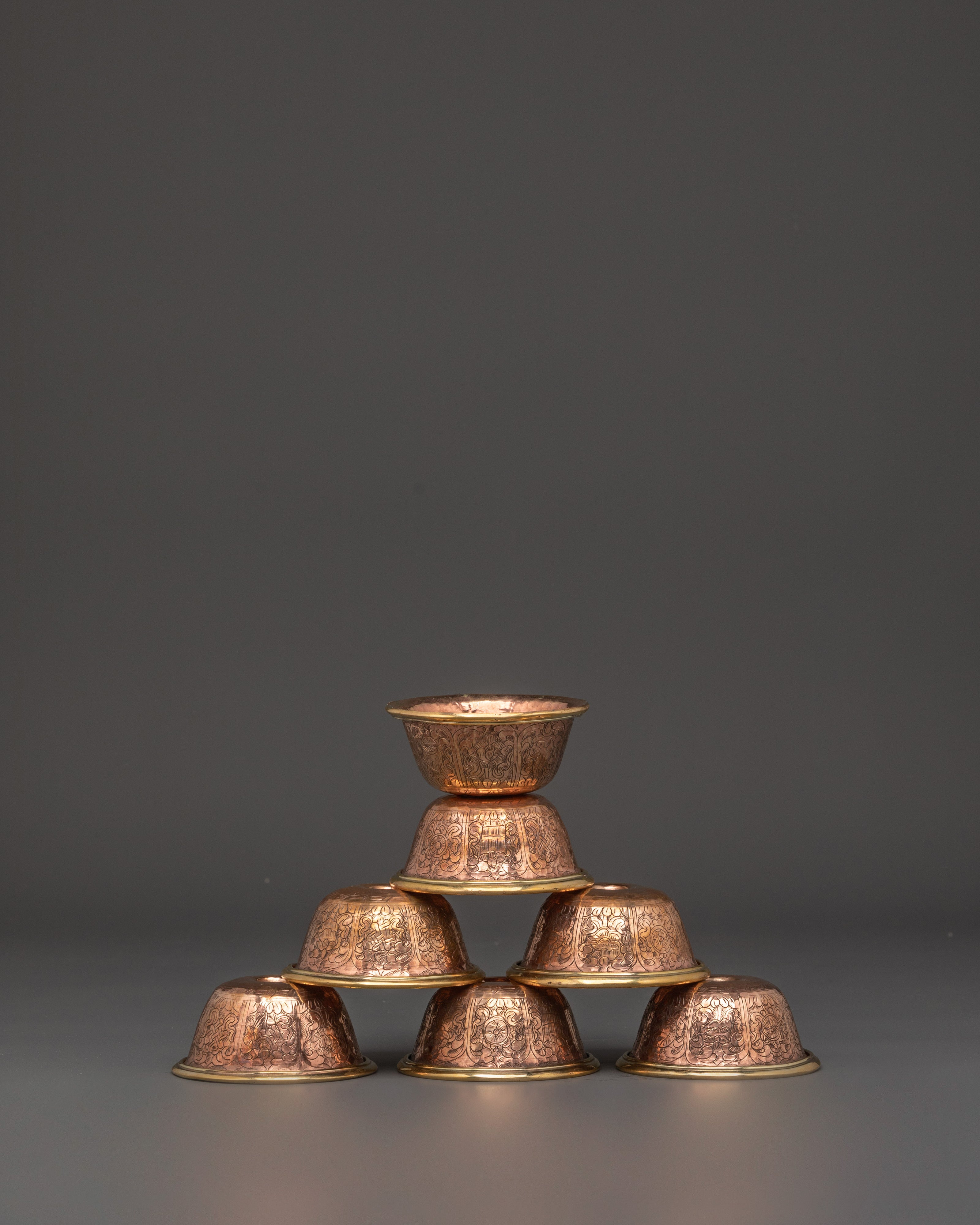 Handcrafted Copper Offering Bowl Set | Tibetan Buddhist Water Offering Bowls