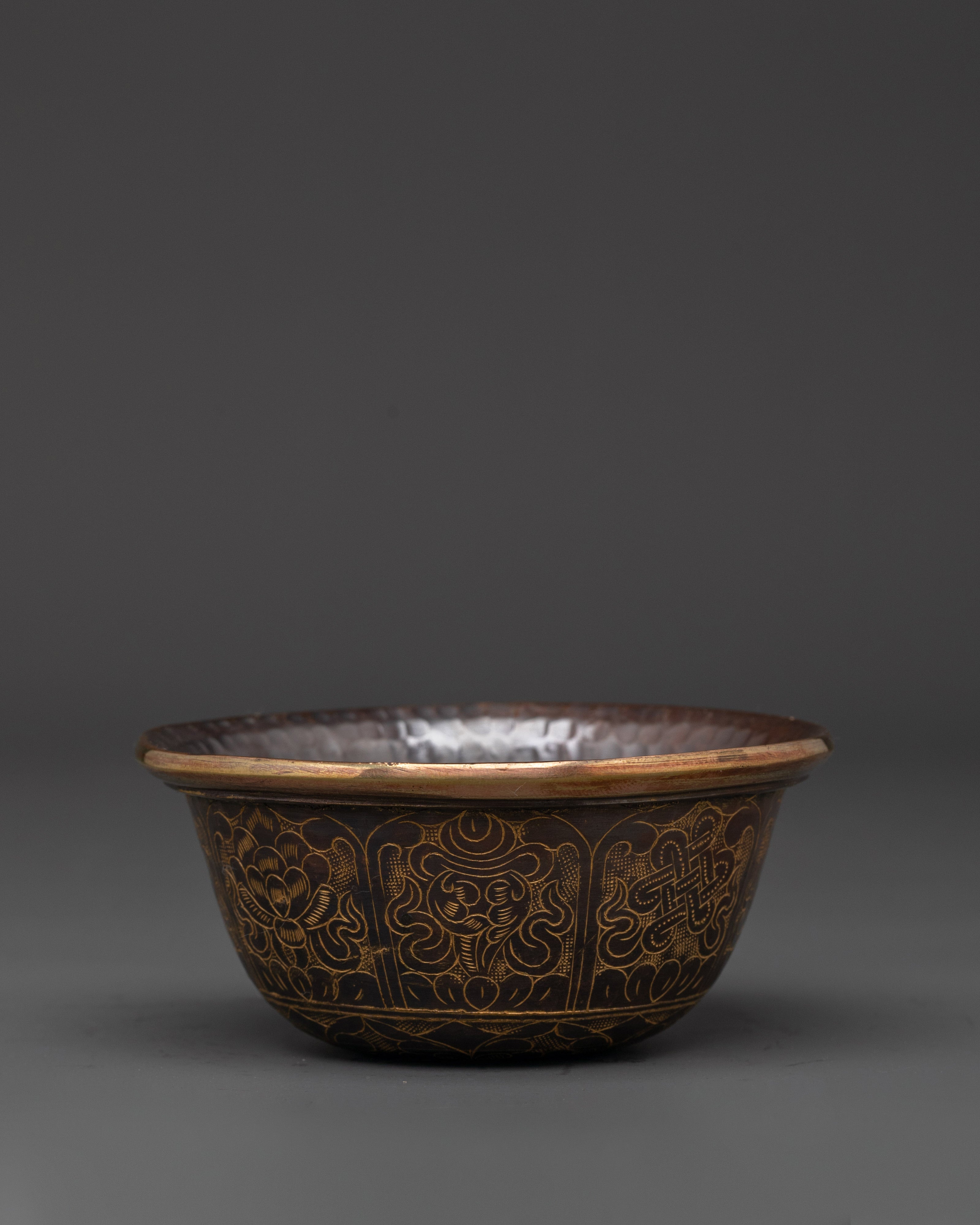Handmade Tibetan Offering Bowl Set | Oxidized Copper Buddhist Altar Bowls