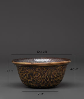Handmade Tibetan Offering Bowl Set | Oxidized Copper Buddhist Altar Bowls