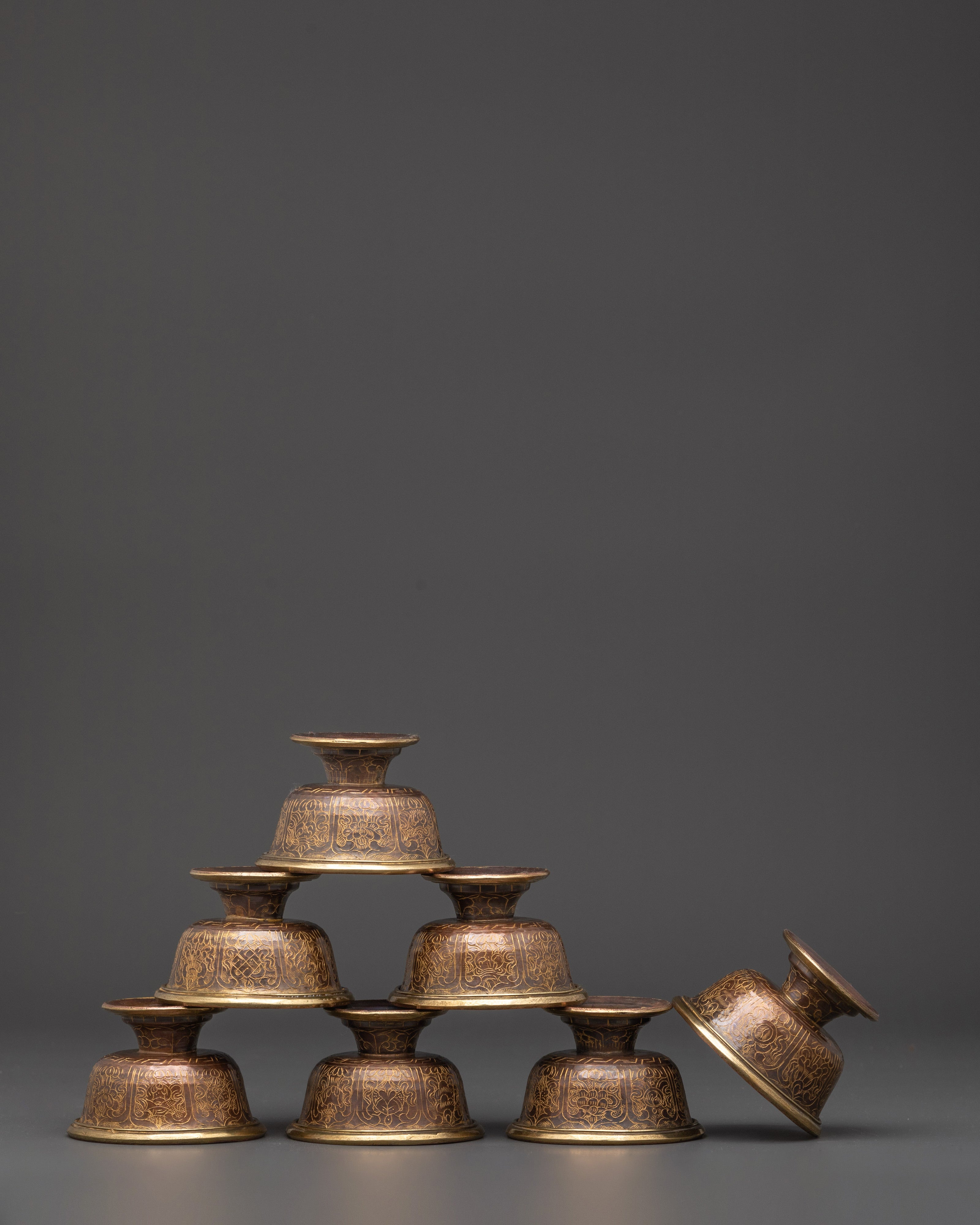 Oxidized Copper Offering Bowl Set | Tibetan Buddhist Rituals Craft
