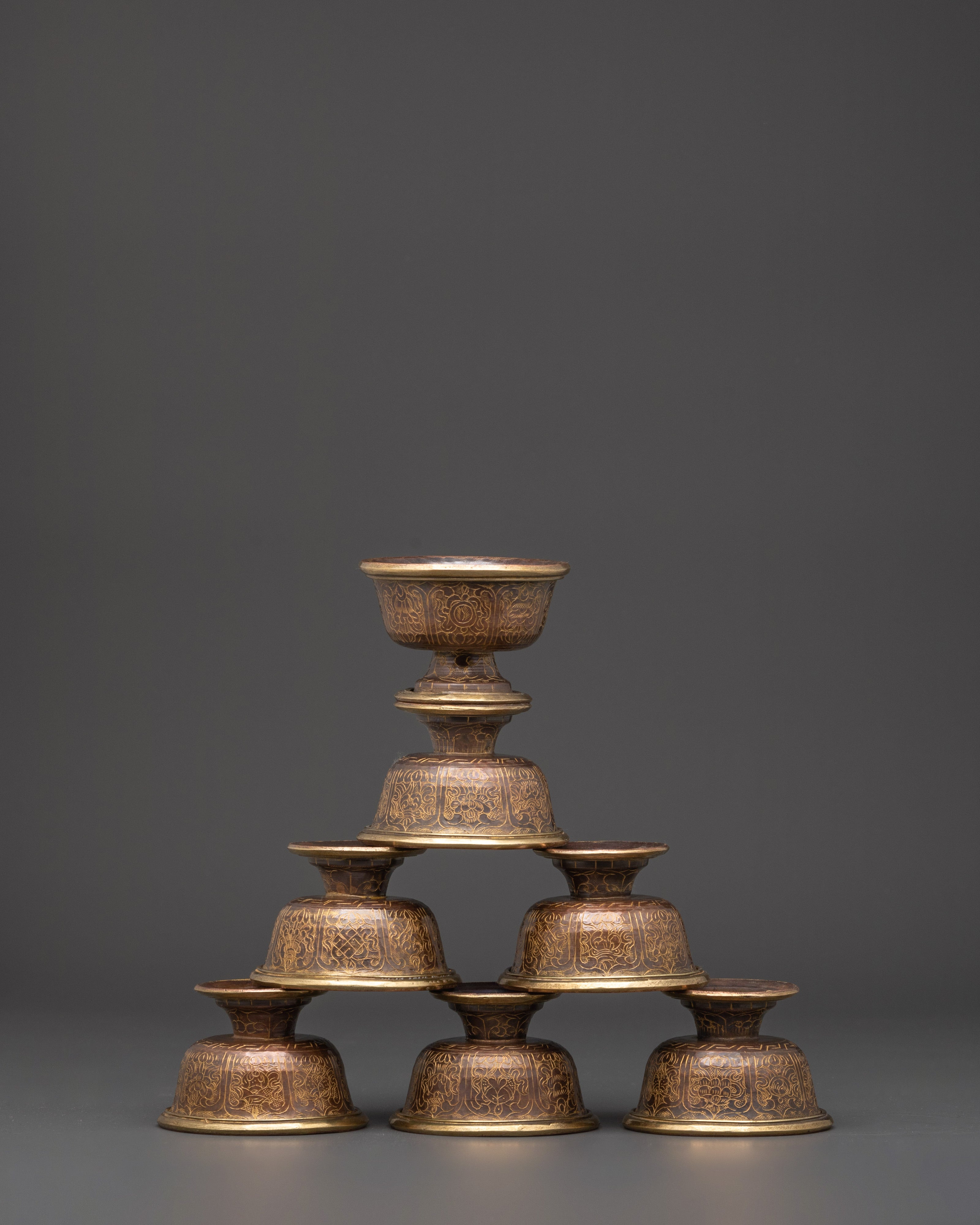 Oxidized Copper Offering Bowl Set | Tibetan Buddhist Rituals Craft