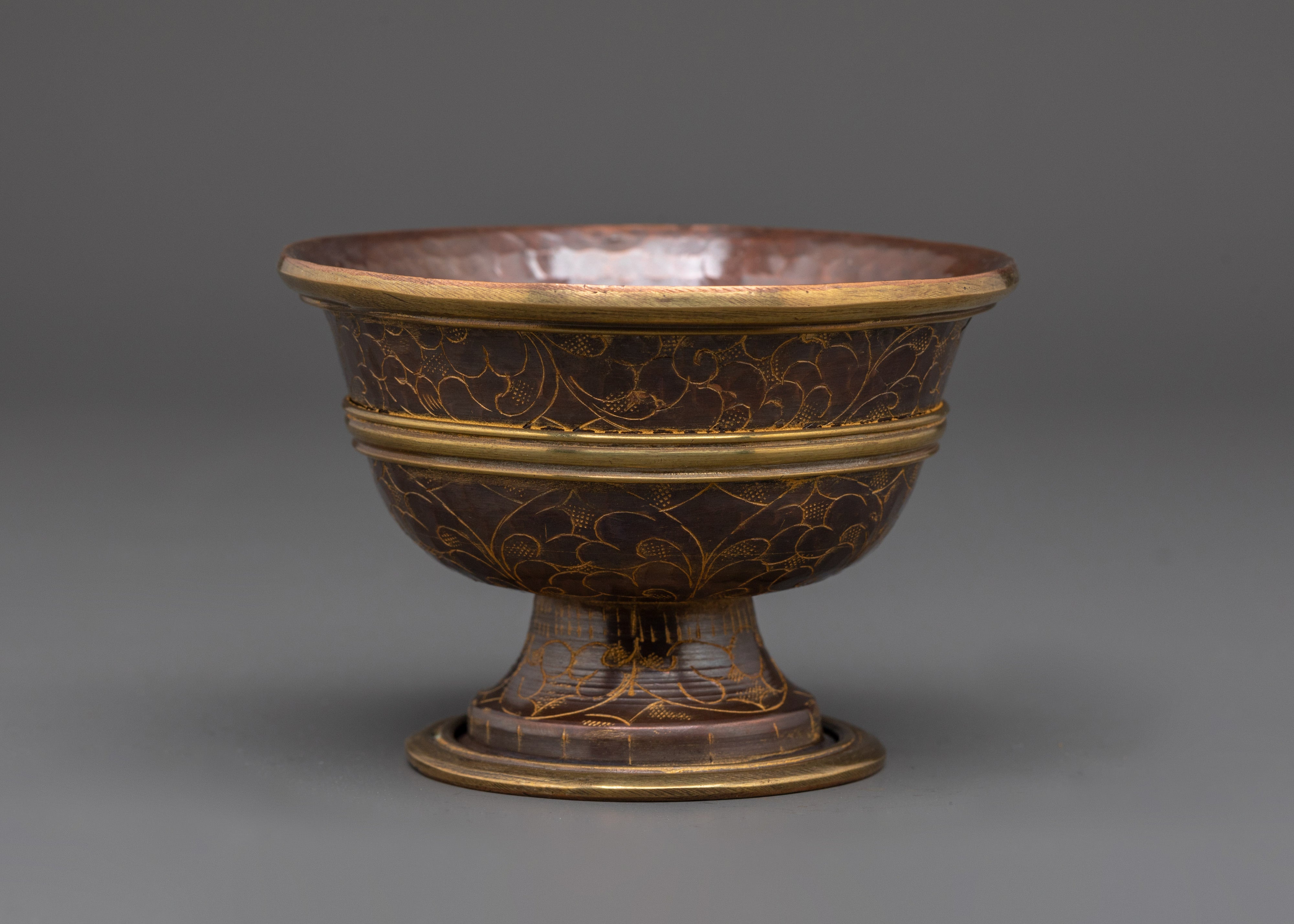 Tibetan Oxidized Copper Offering Bowl Set for Puja | Rituals Crafts