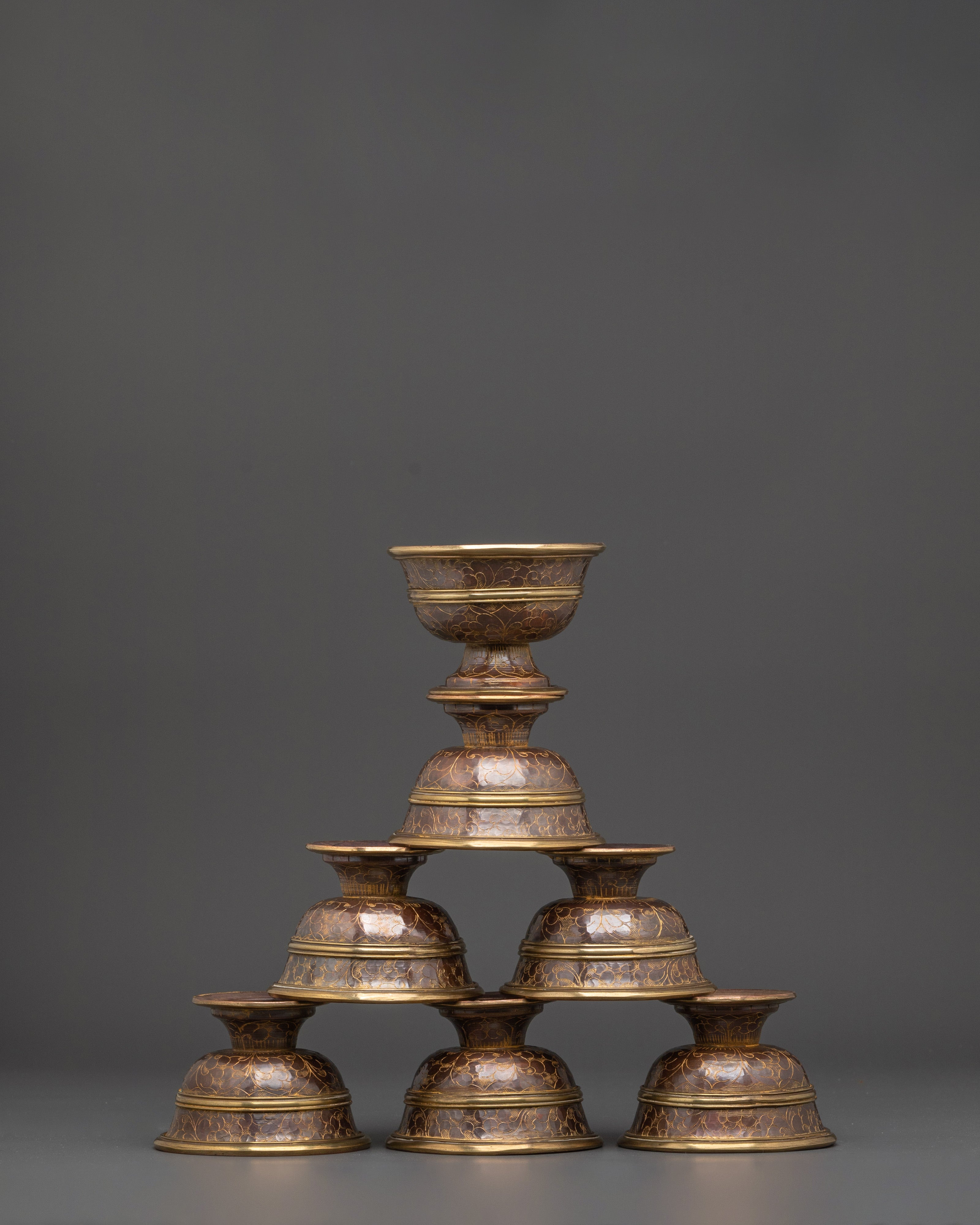 Tibetan Oxidized Copper Offering Bowl Set for Puja | Rituals Crafts