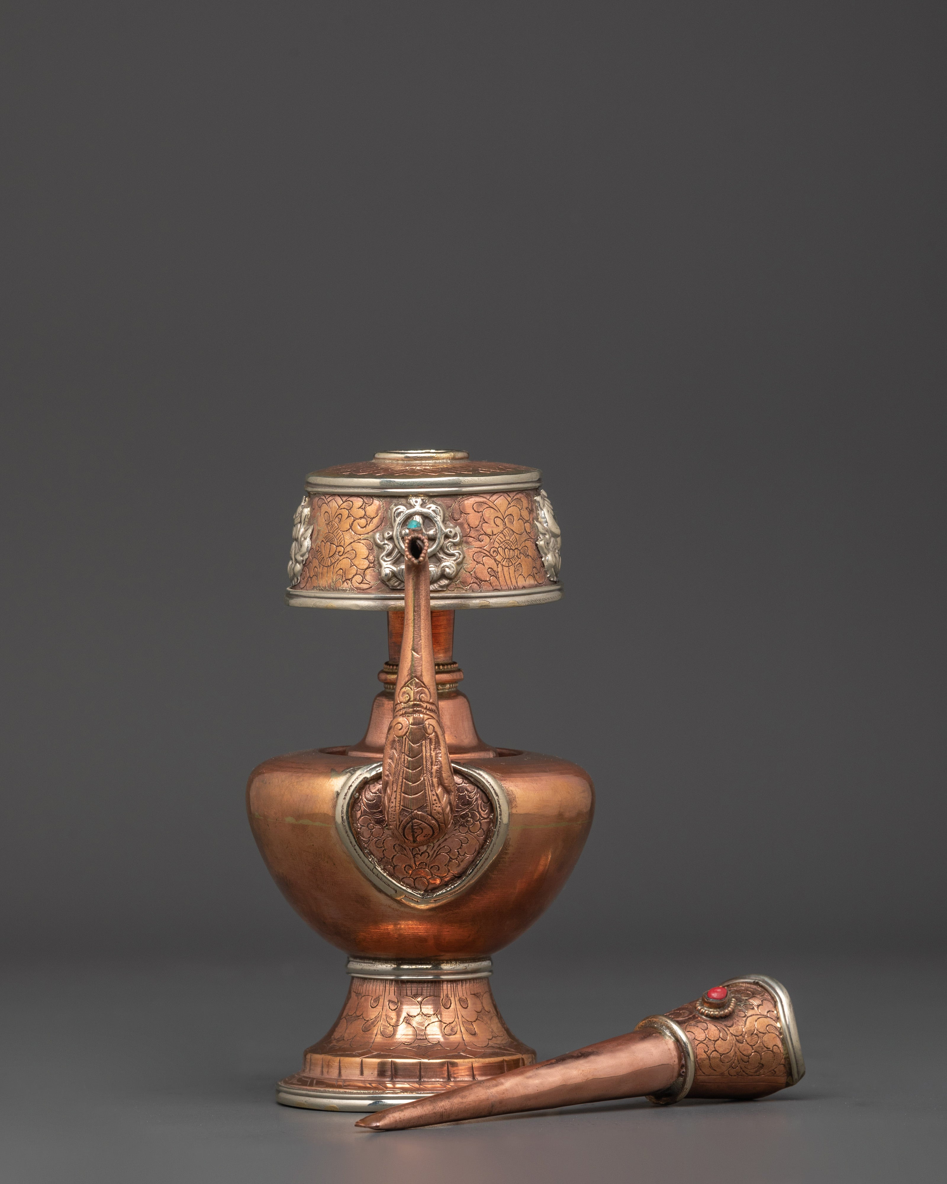 Handcrafted Copper Bhumba | Nepalese Ritual Vessel with Turquoise and Coral