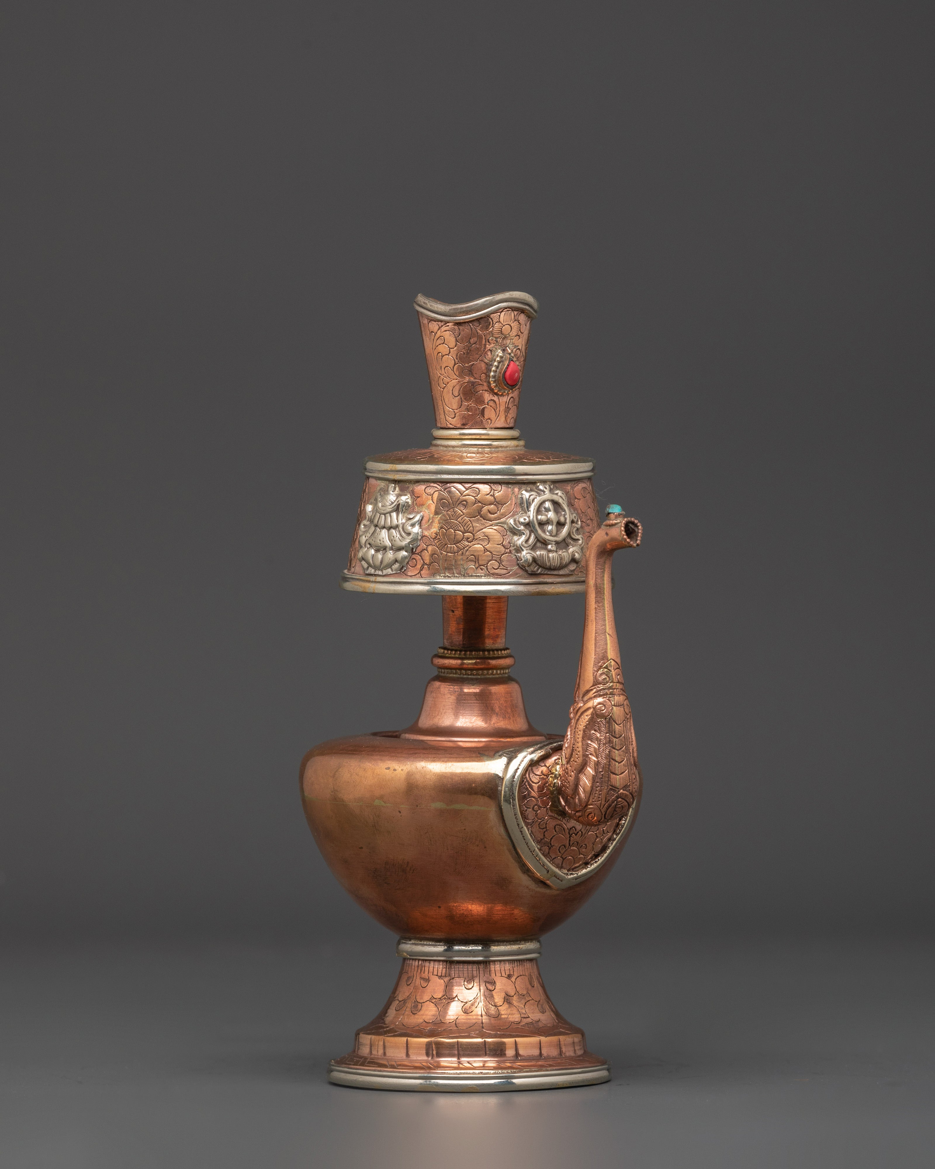 Handcrafted Copper Bhumba | Nepalese Ritual Vessel with Turquoise and Coral