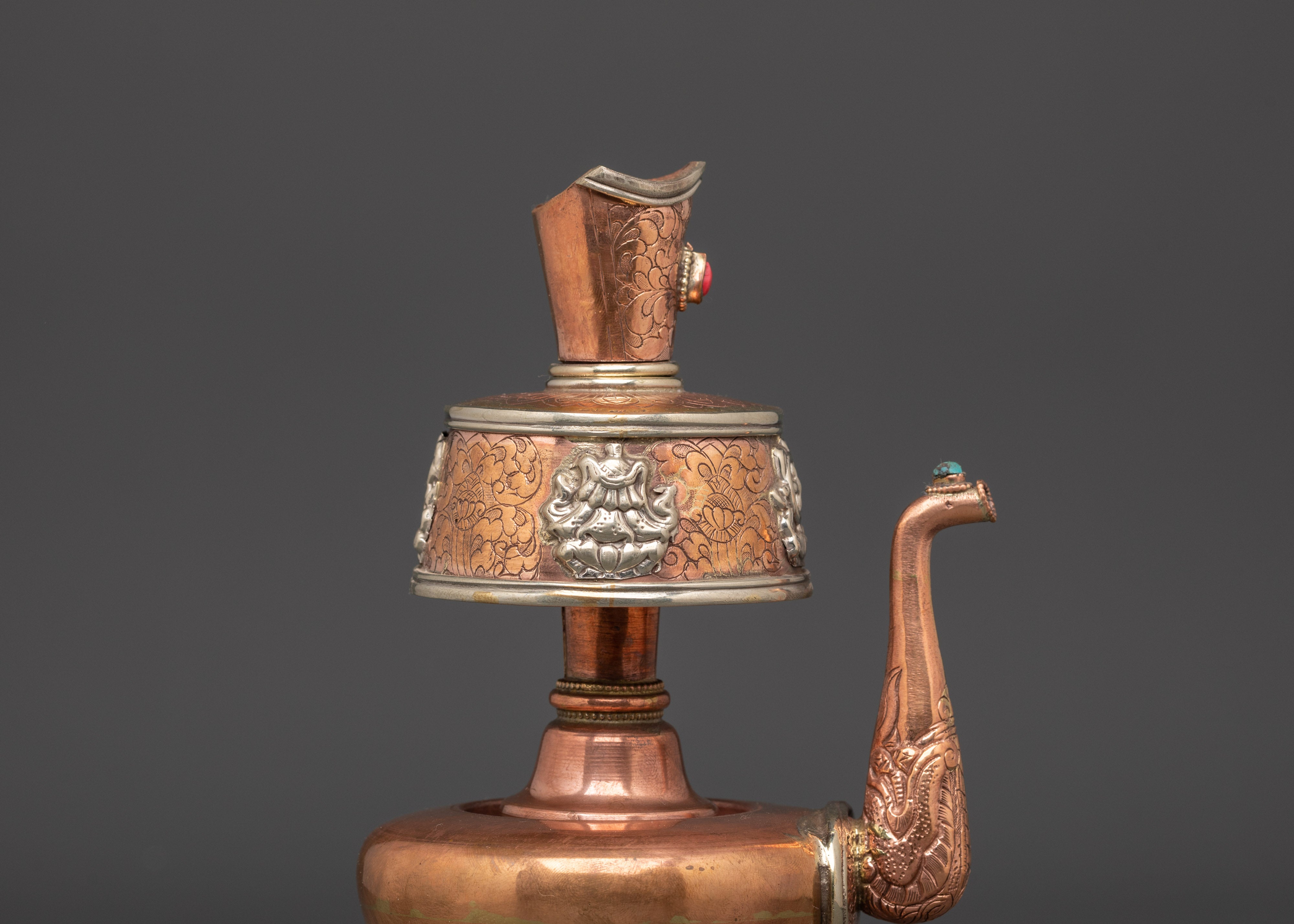 Handcrafted Copper Bhumba | Nepalese Ritual Vessel with Turquoise and Coral