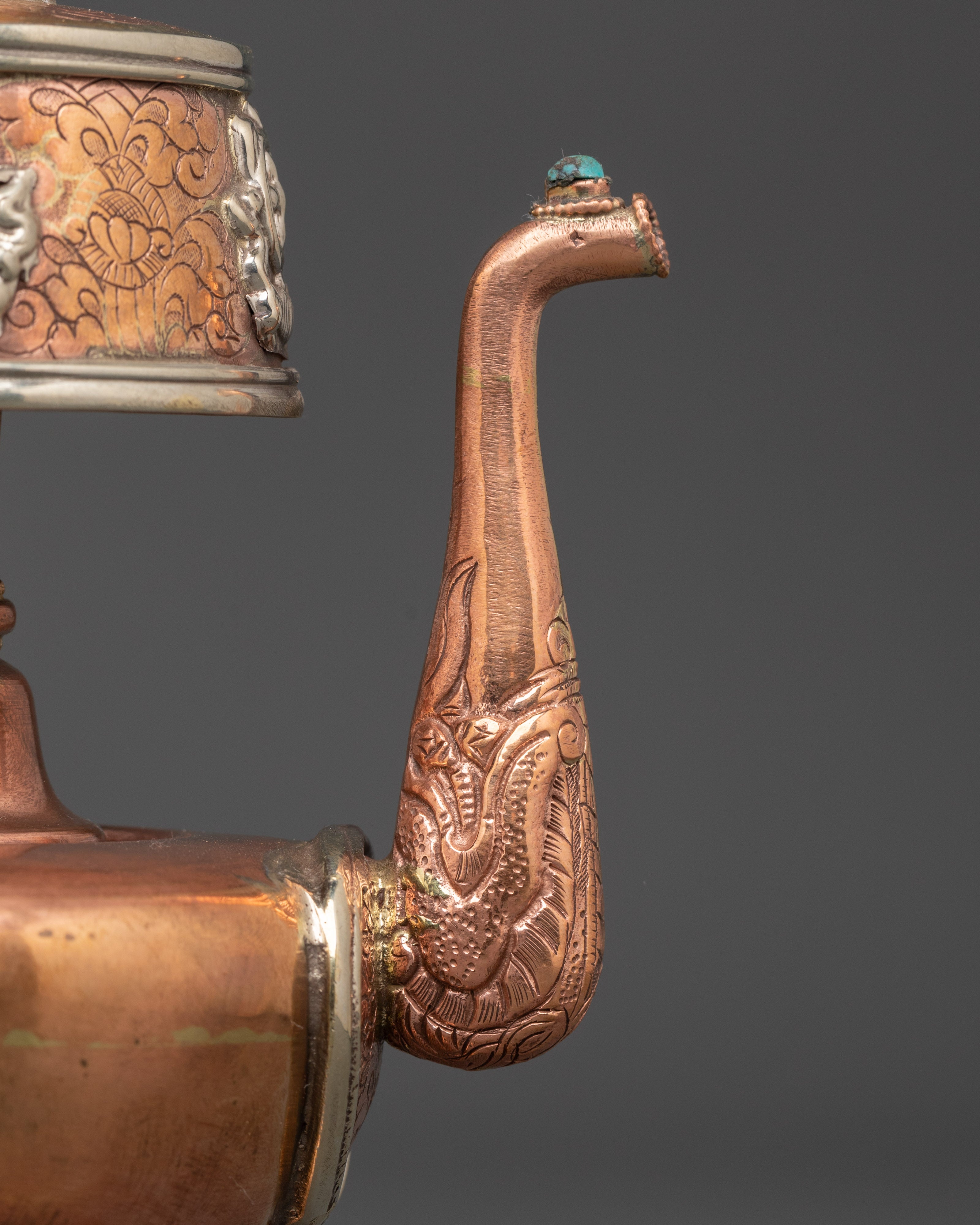 Handcrafted Copper Bhumba | Nepalese Ritual Vessel with Turquoise and Coral