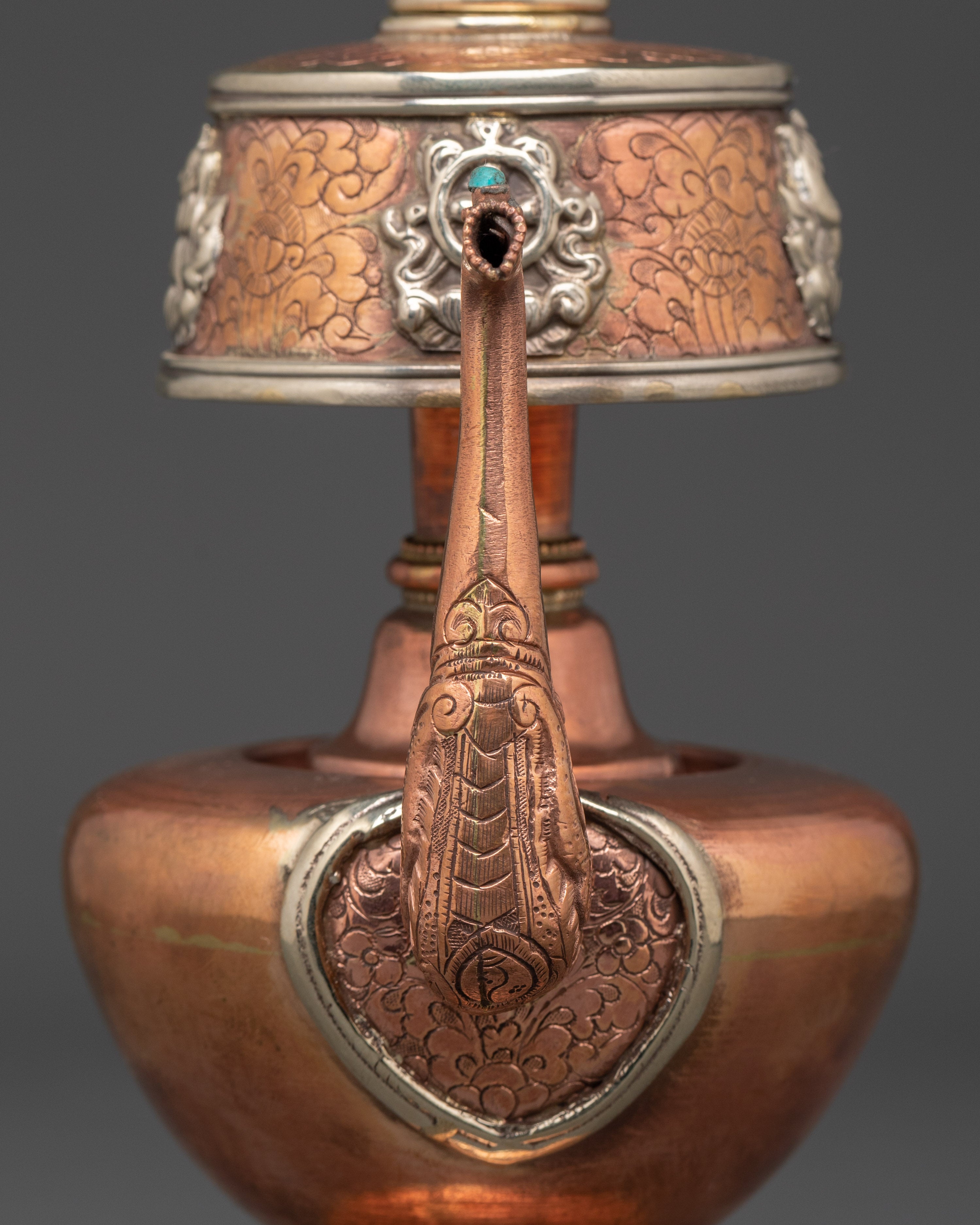 Handcrafted Copper Bhumba | Nepalese Ritual Vessel with Turquoise and Coral