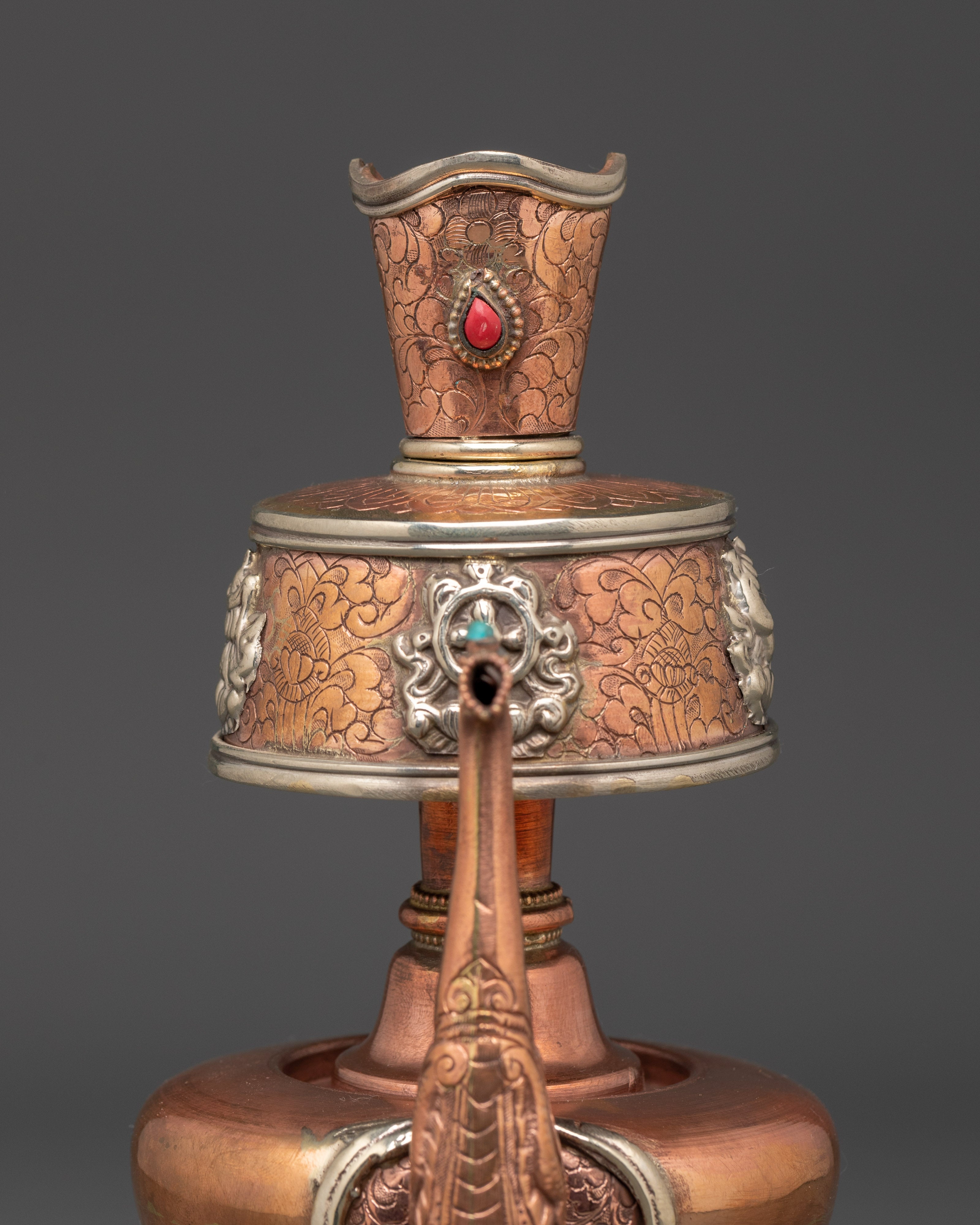 Handcrafted Copper Bhumba | Nepalese Ritual Vessel with Turquoise and Coral