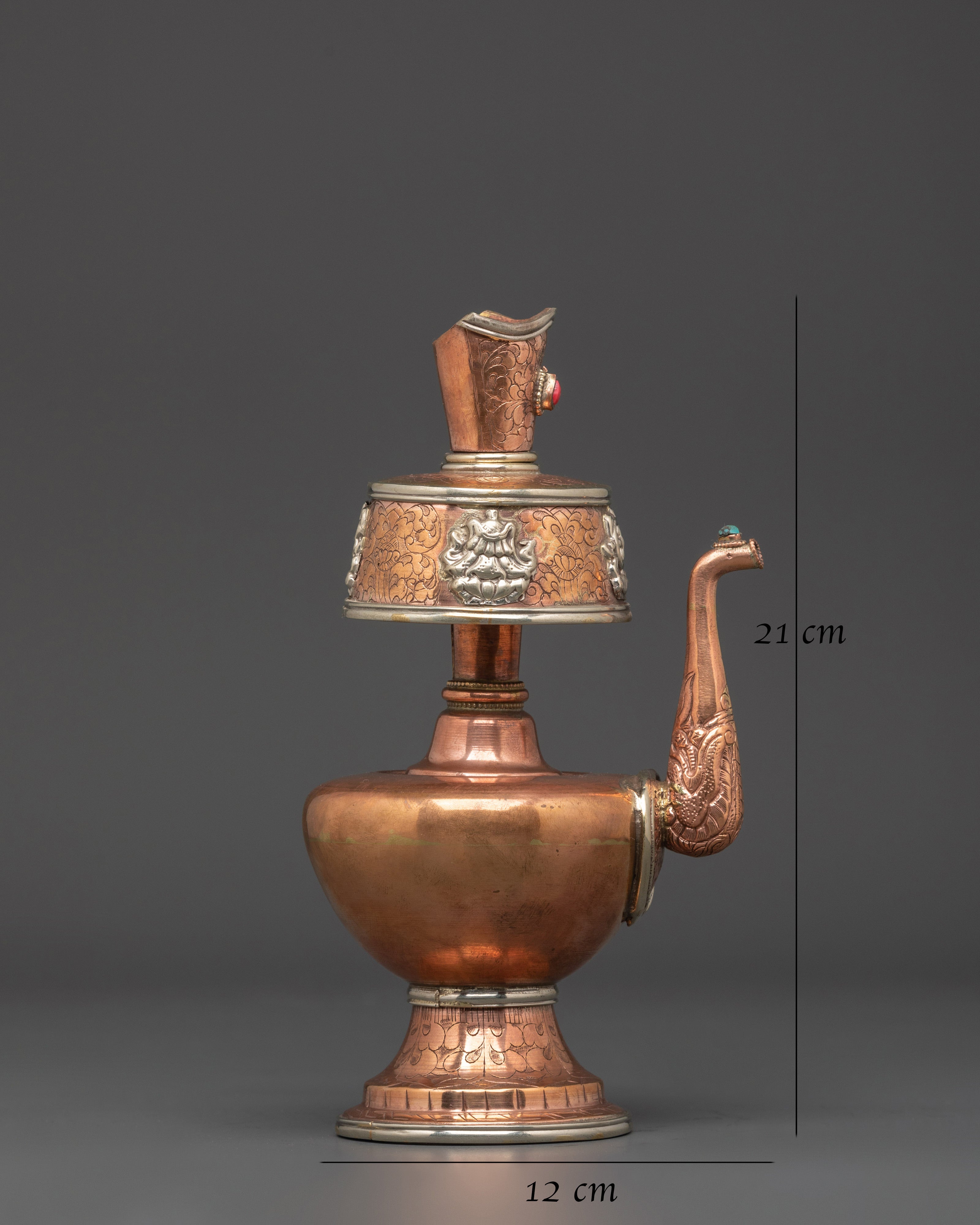 Handcrafted Copper Bhumba | Nepalese Ritual Vessel with Turquoise and Coral