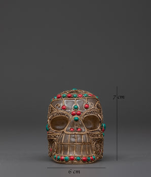 Handcrafted Crystal Skull with Coral and Turquoise Stones