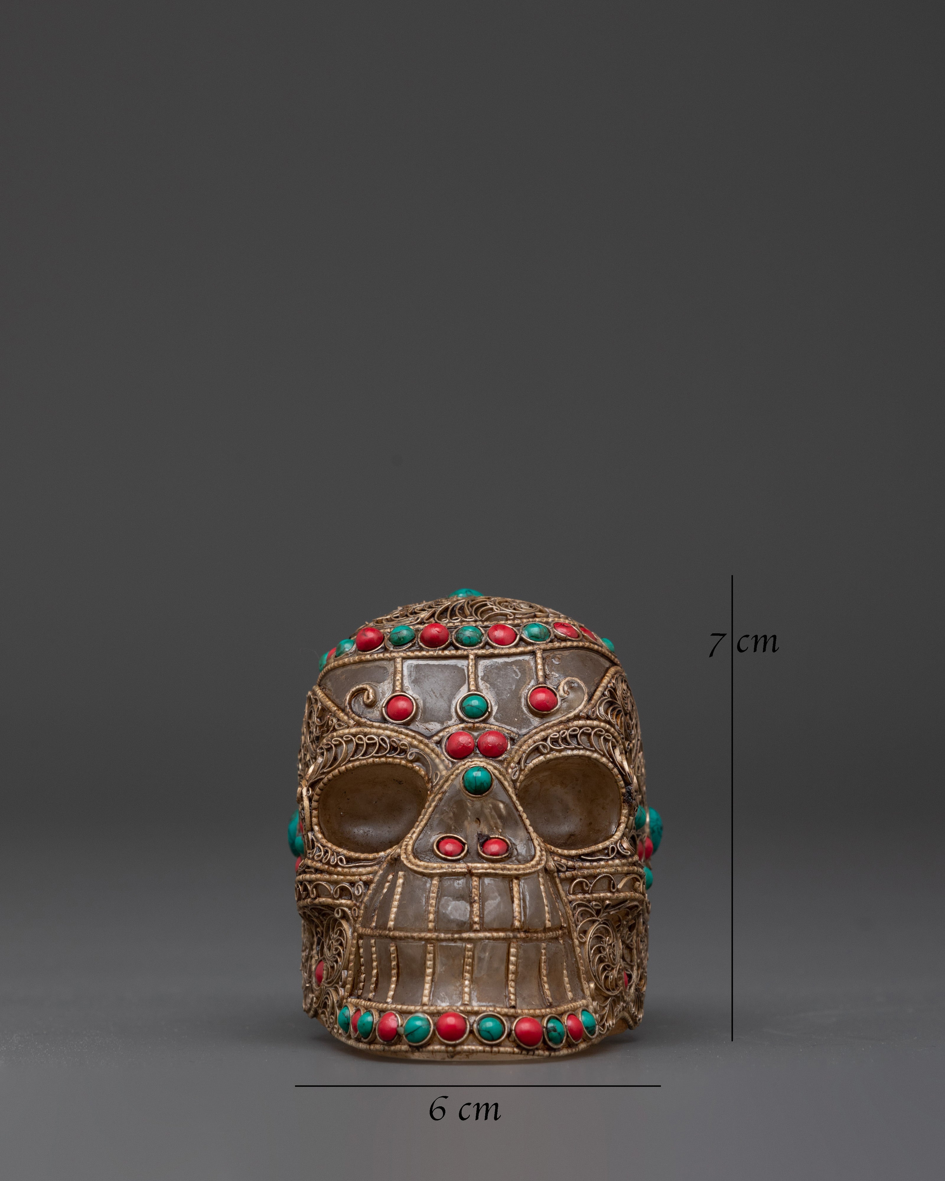 Handcrafted Crystal Skull with Coral and Turquoise Stones
