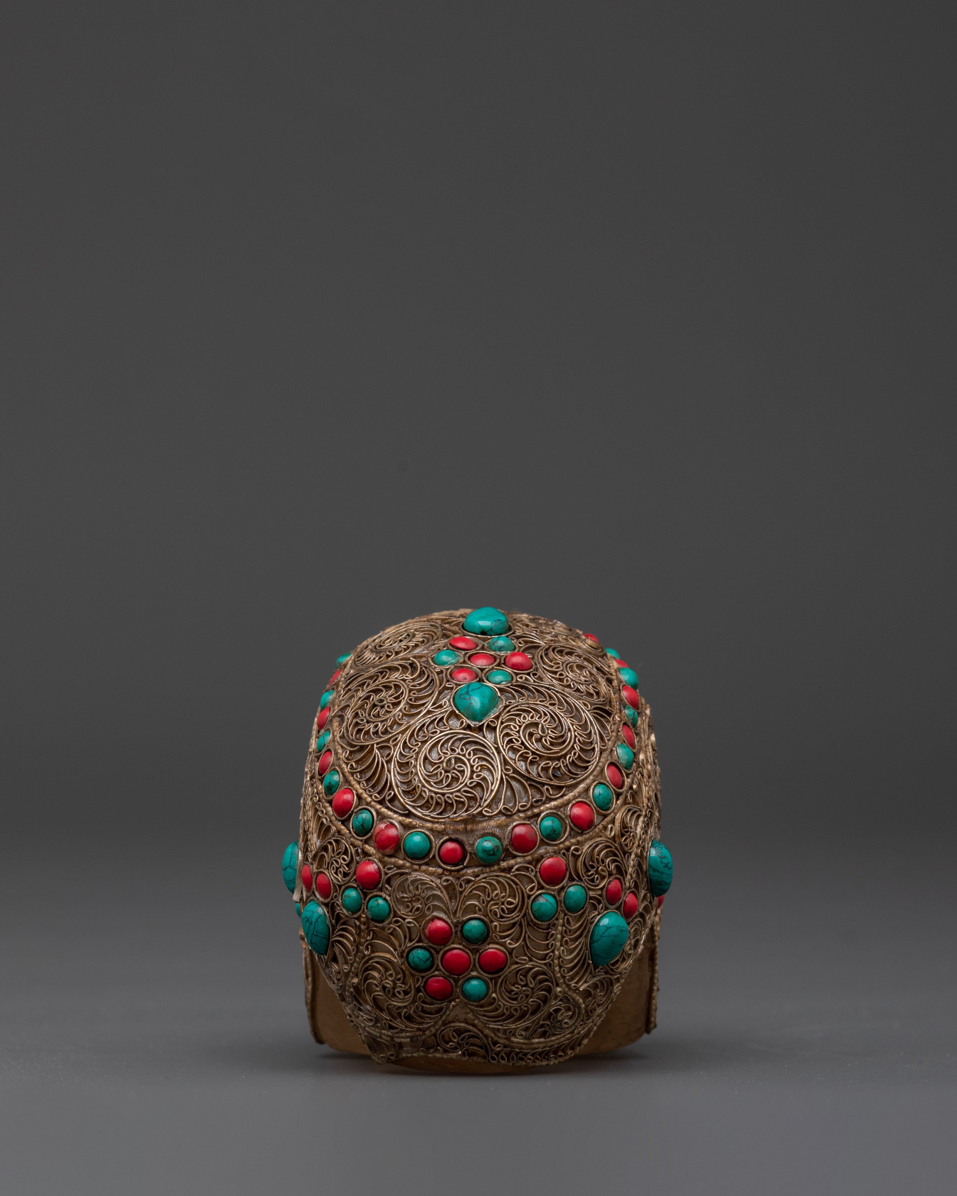 Handcrafted Crystal Skull with Coral and Turquoise Stones