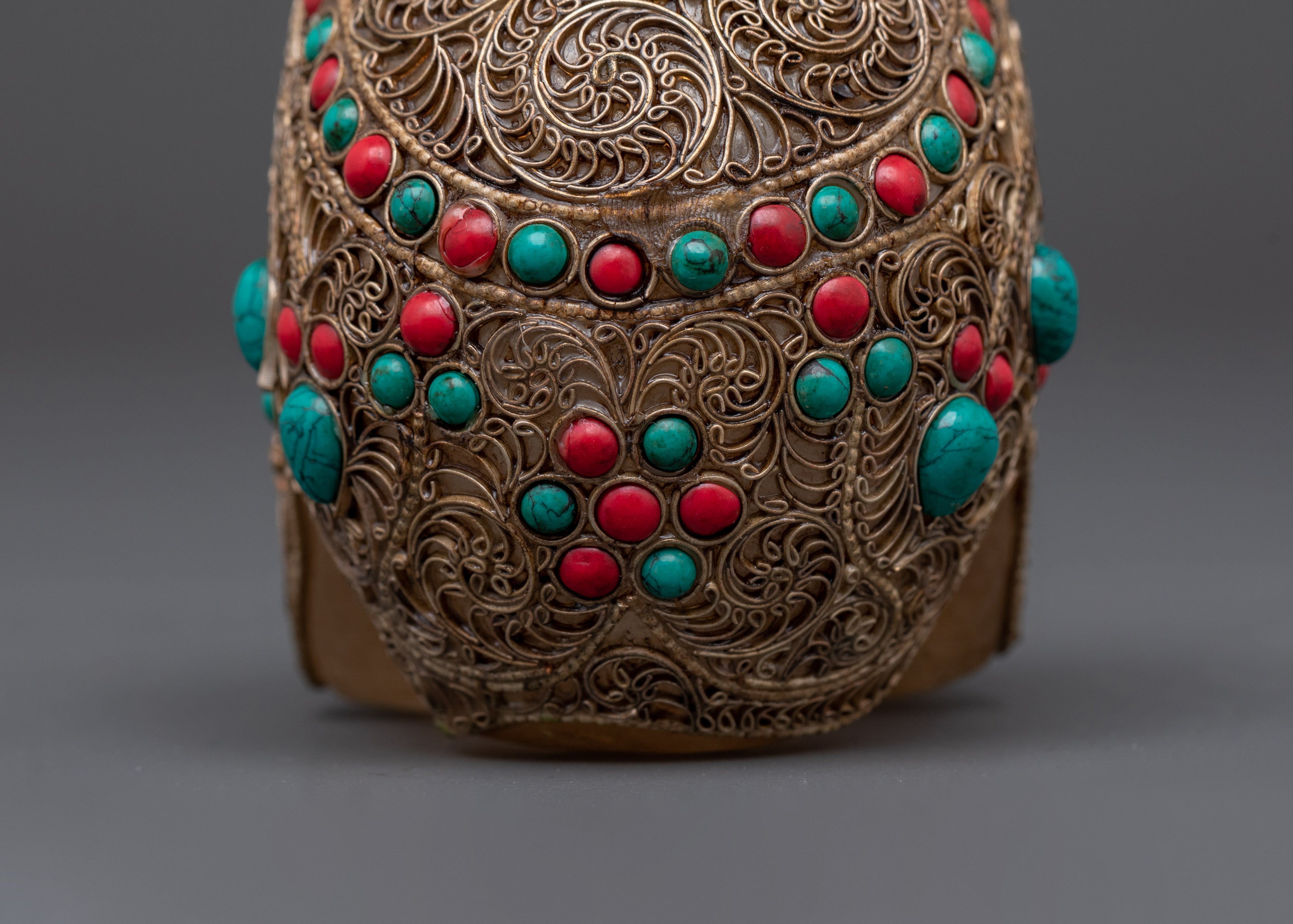 Handcrafted Crystal Skull with Coral and Turquoise Stones