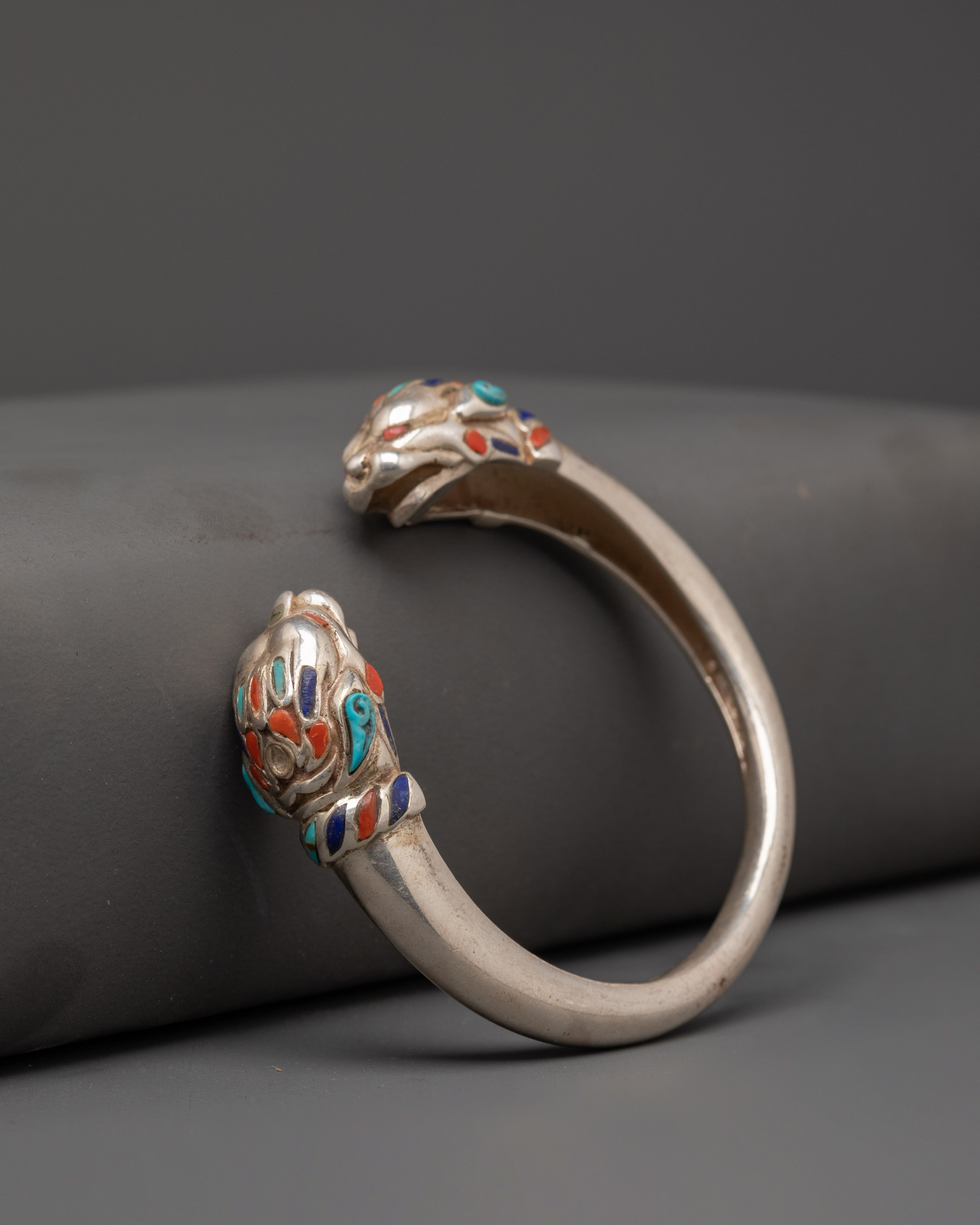 Tibetan Silver Dragon Bracelet | Pure Silver Himalayan Bangle Jewelry