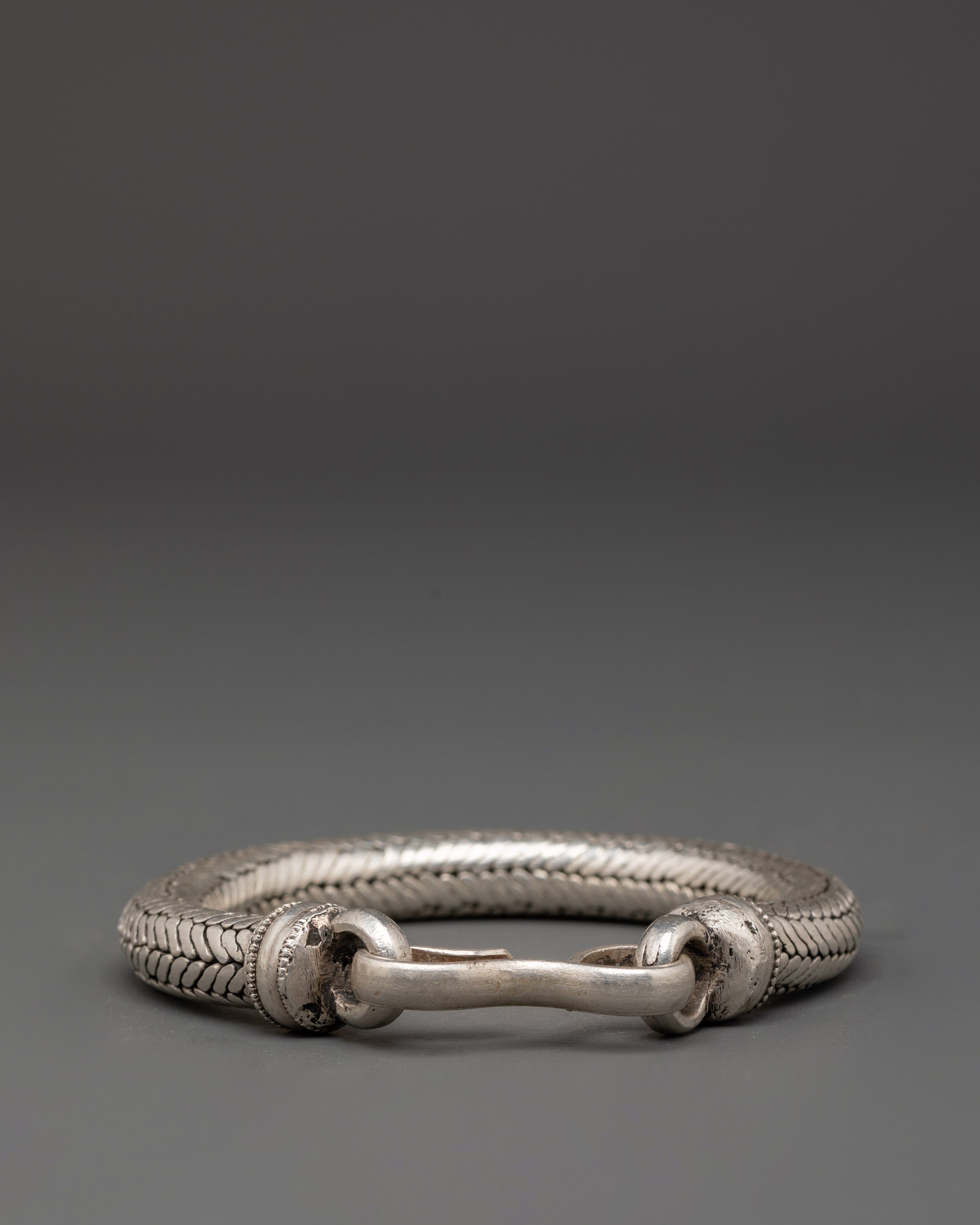 Tibetan Braided Silver Bracelet | Handmade Pure Silver Tribal Bangle