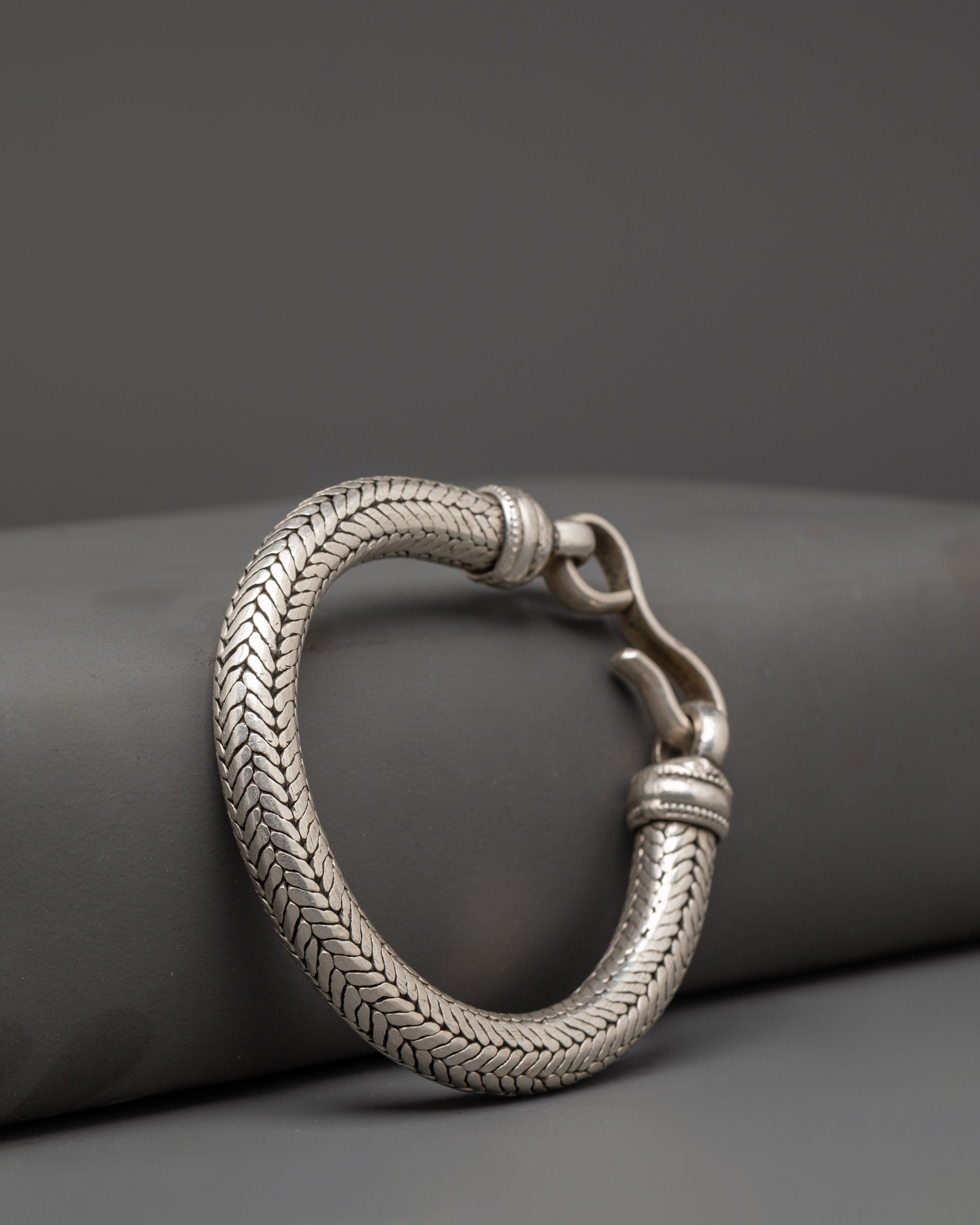 Tibetan Braided Silver Bracelet | Handmade Pure Silver Tribal Bangle