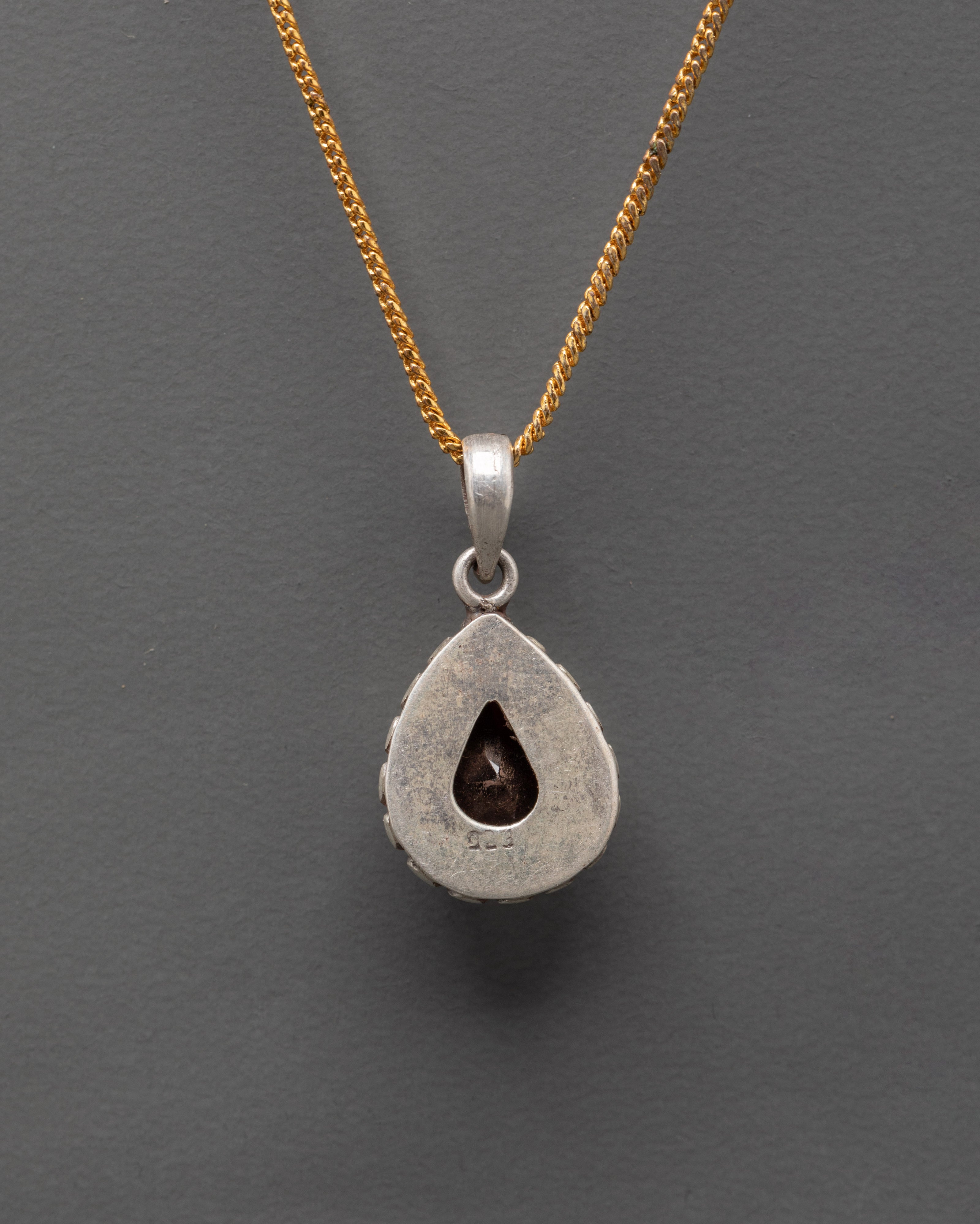 Teardrop Locket with Black Garnet Stone | Pendant for Everyday Wear