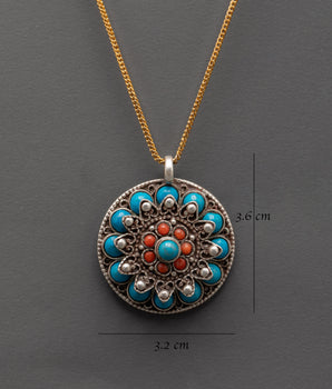Coral & Turquoise Round Pendant | Healing, Harmony, and Protection Locket