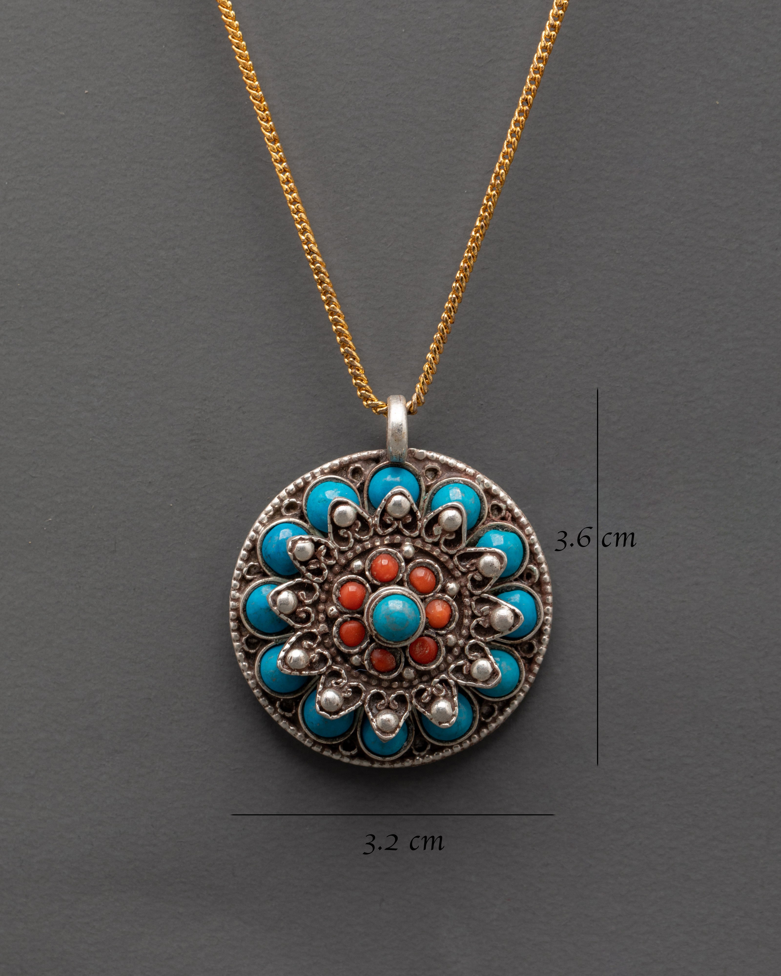 Coral & Turquoise Round Pendant | Healing, Harmony, and Protection Locket