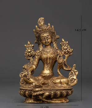 Handmade Spiritual Green Tara Statue | Brass Shyama Tara Figurine for Meditation