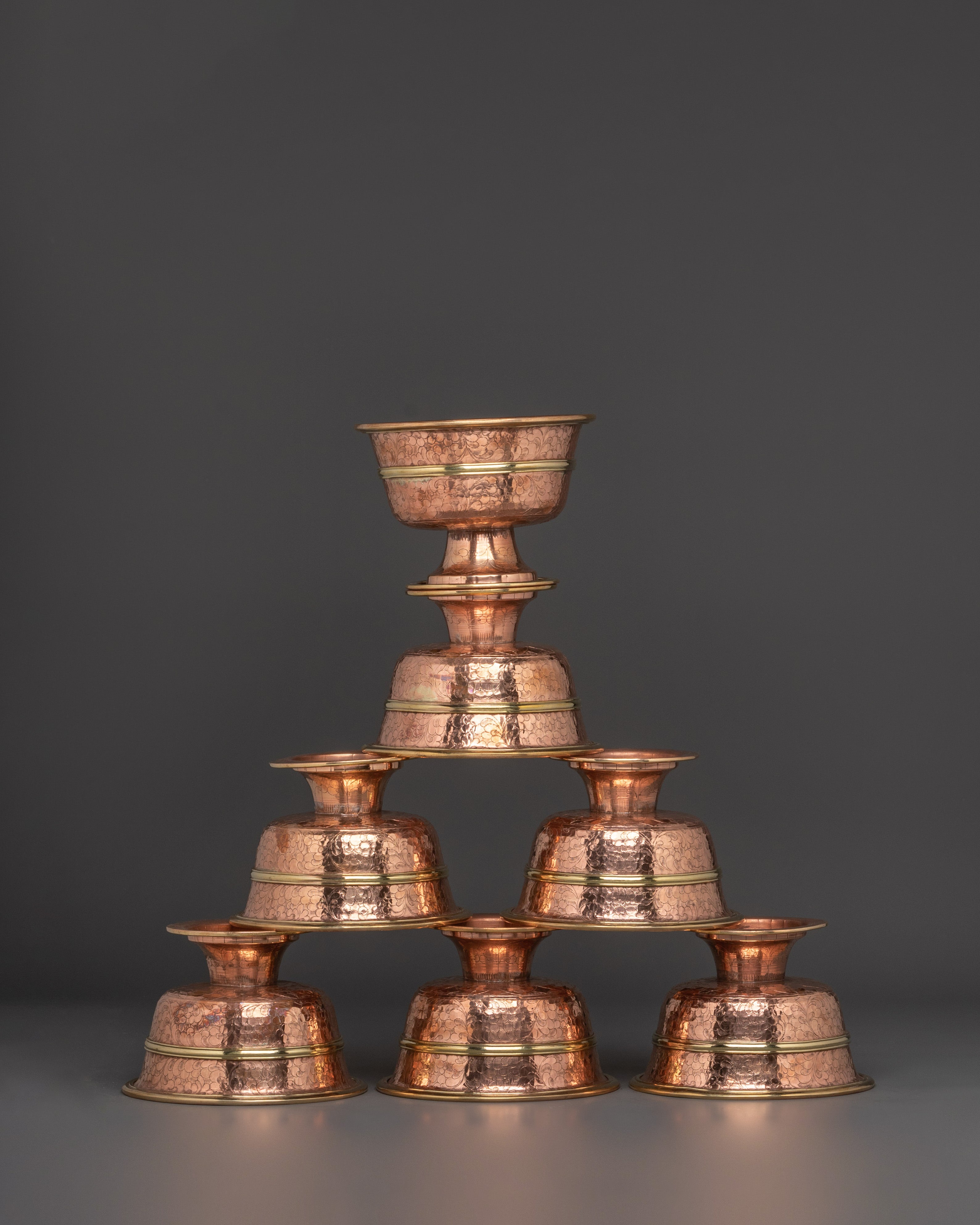 Copper Offering Bowls Set | Bowls Set for Buddhist Rituals