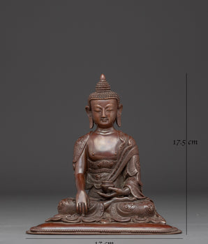 Peaceful Shakyamuni Buddha Oxidized Copper Statue | Meditative Decor