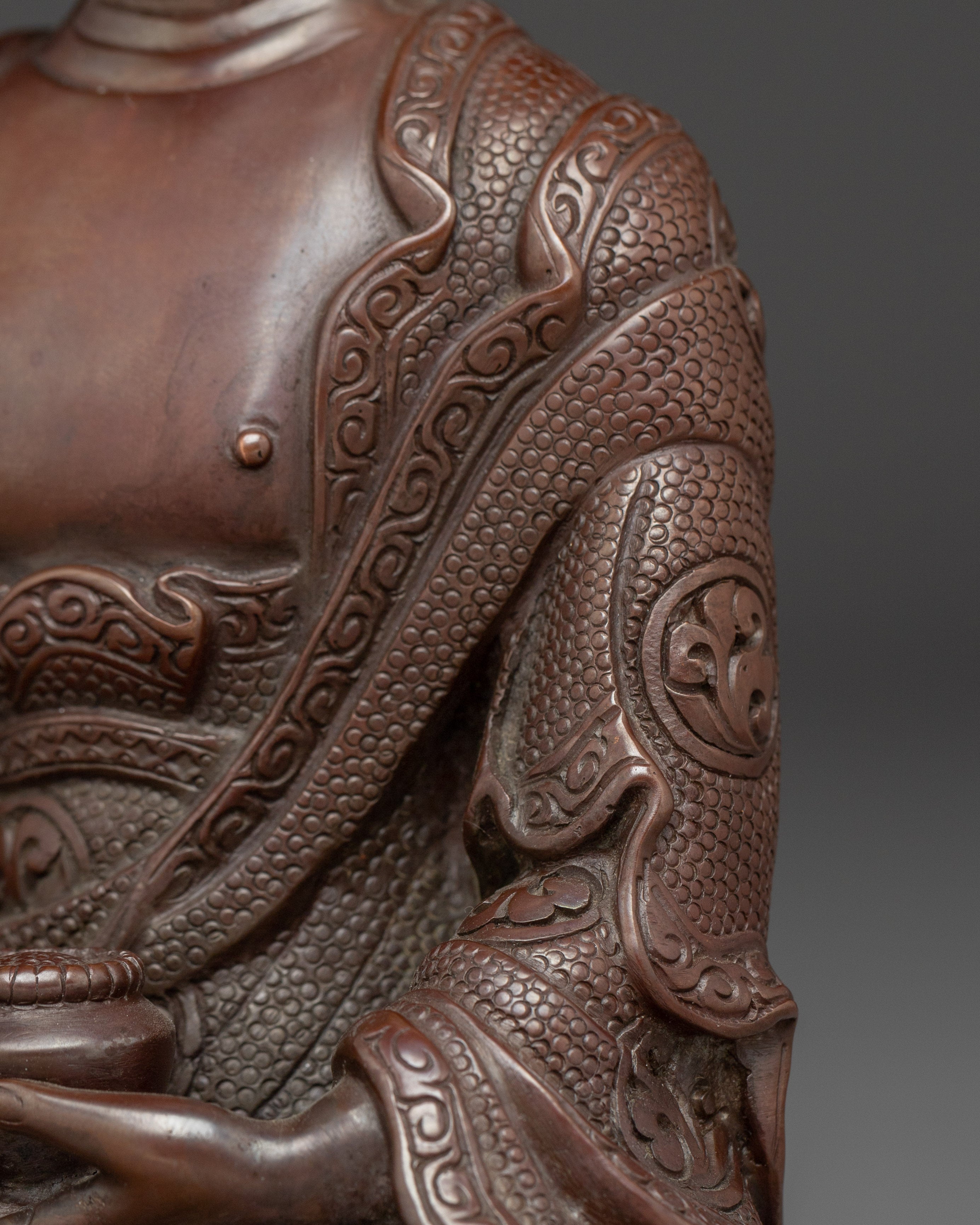 Peaceful Shakyamuni Buddha Oxidized Copper Statue | Meditative Decor