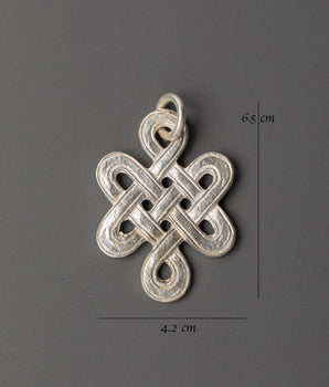 Handcrafted Endless Knot Pendant in White Metal | Tibetan Eternal Knot Amulet