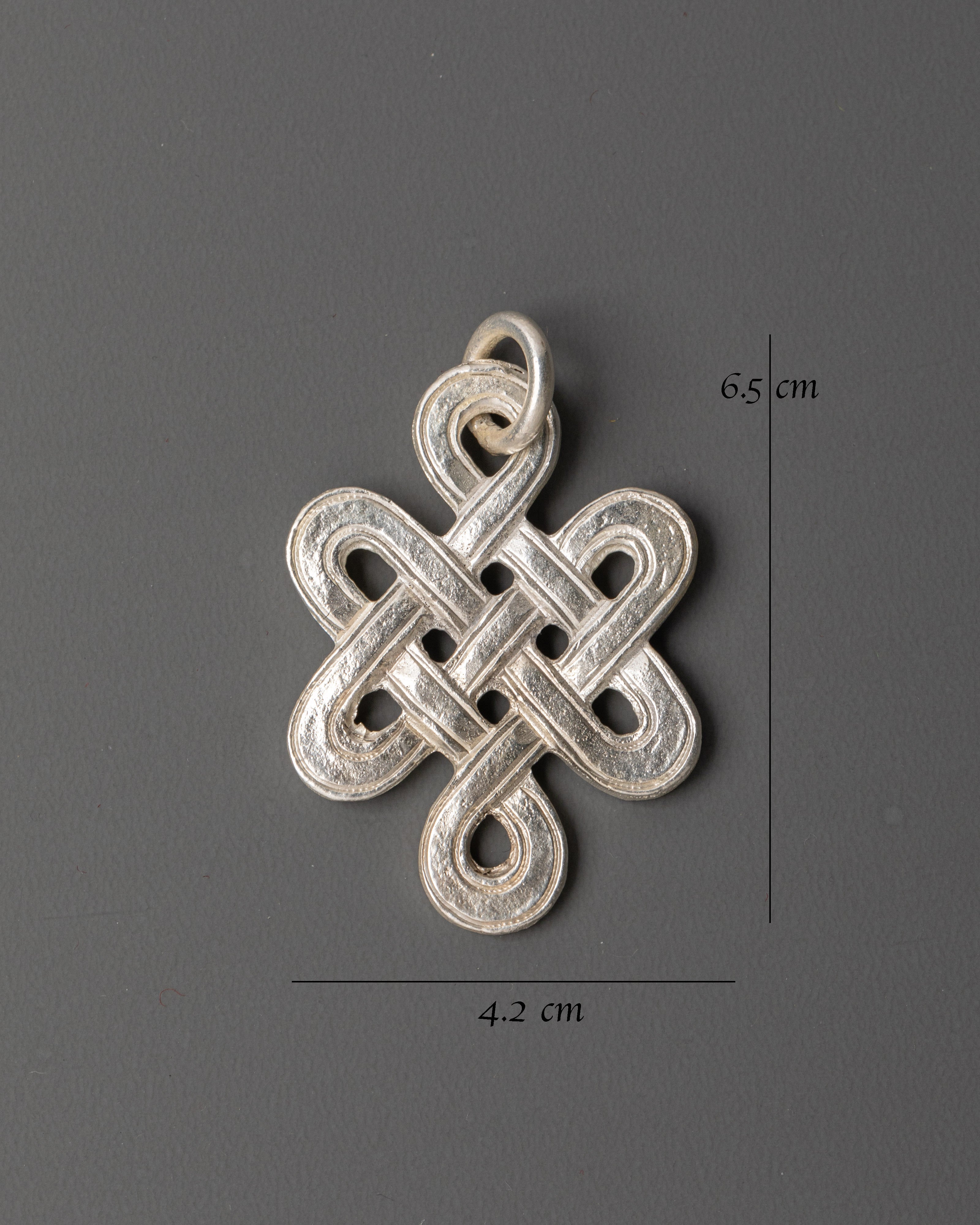 Handcrafted Endless Knot Pendant in White Metal | Tibetan Eternal Knot Amulet