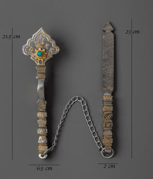 Handcrafted Richen Daru Set with Turquoise Inlay | Tibetan Buddhist Emblem