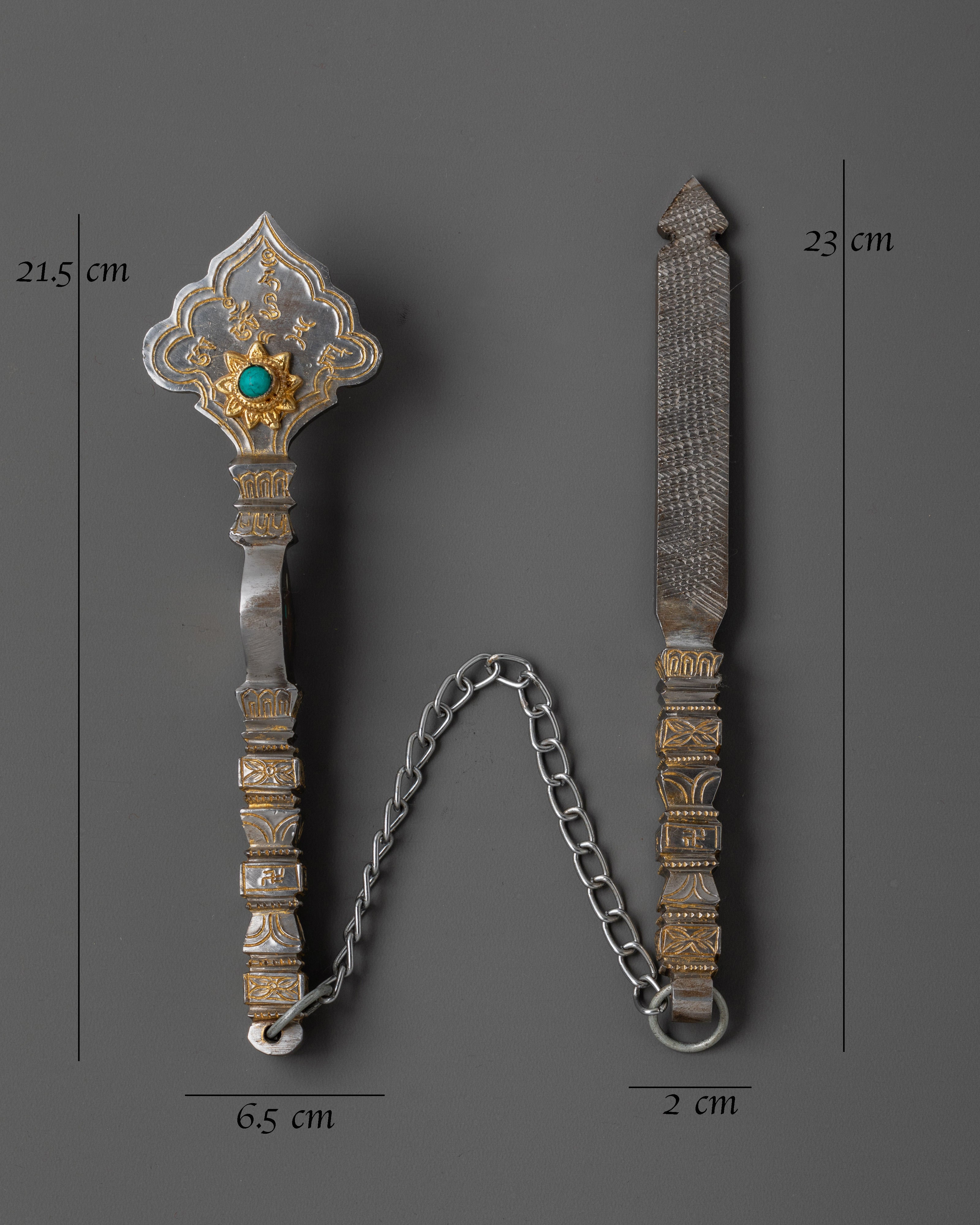 Handcrafted Richen Daru Set with Turquoise Inlay | Tibetan Buddhist Emblem