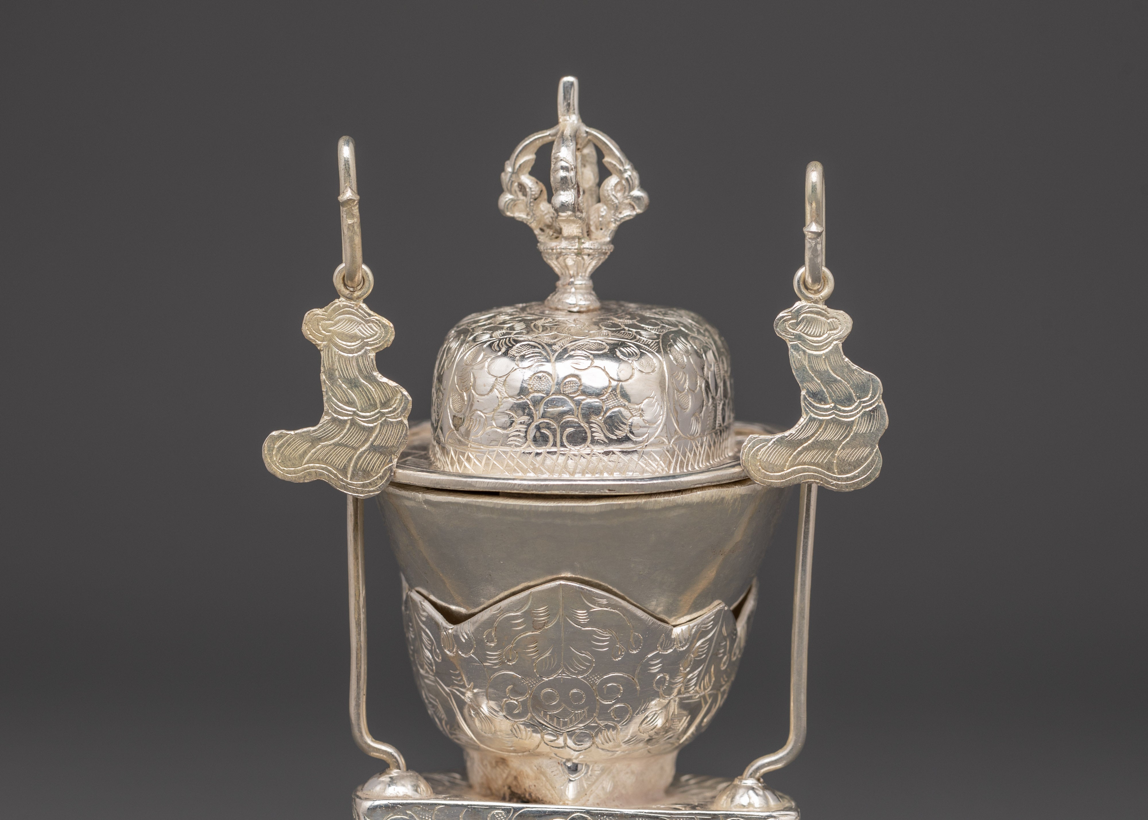 Silver-Plated Tibetan Kapala Set | Sacred Skull Cup for Tantric Offerings