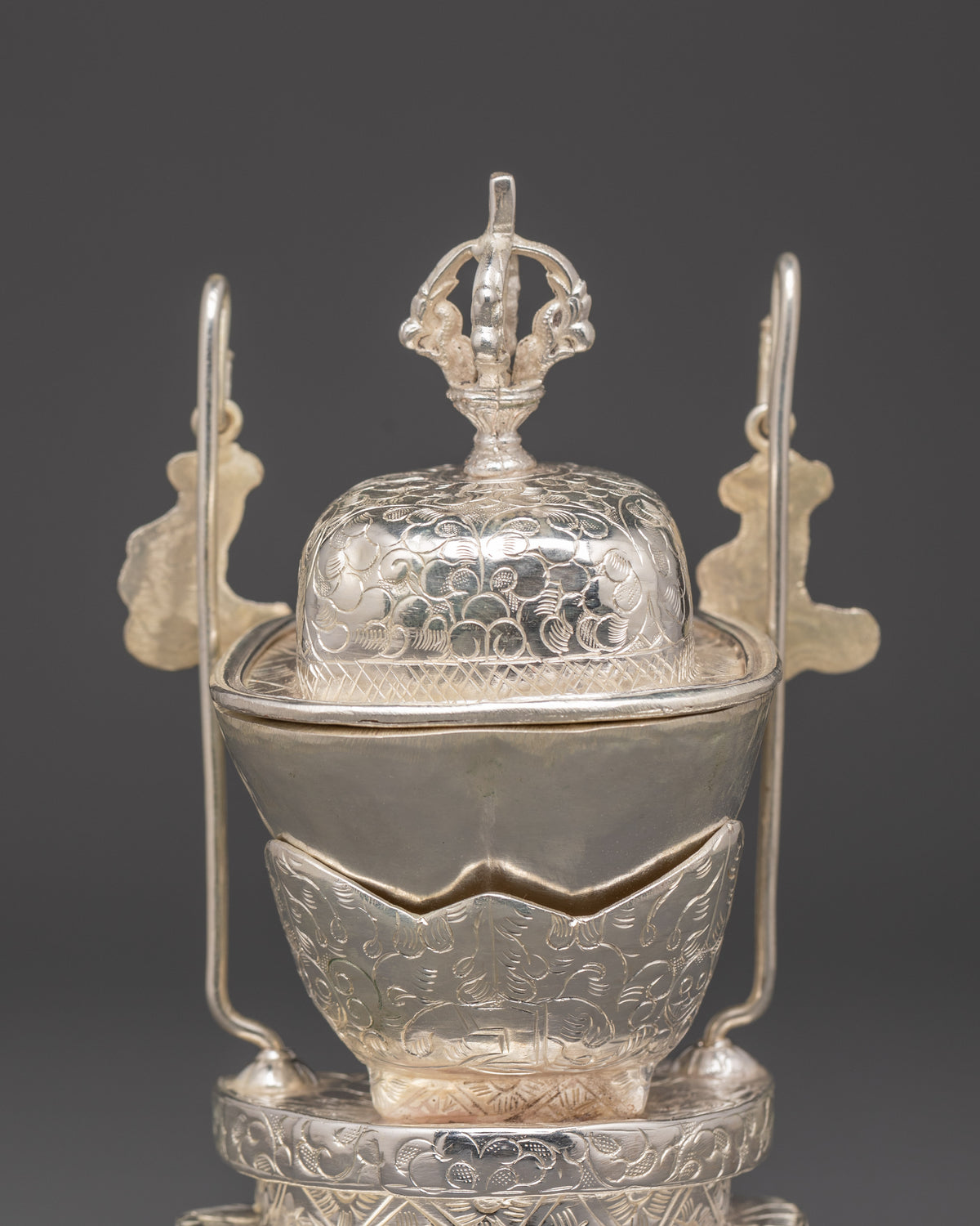Silver-Plated Tibetan Kapala Set | Sacred Skull Cup for Tantric Offerings